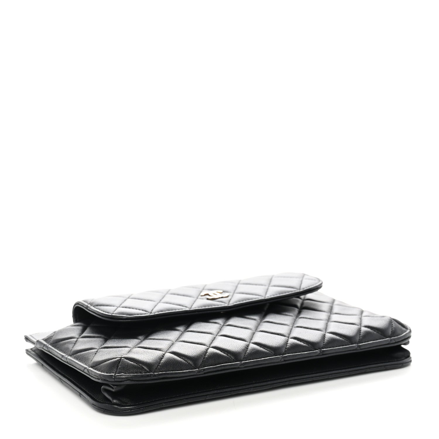 Lambskin Quilted Chain Top Handle Clutch With Chain Black — view 4