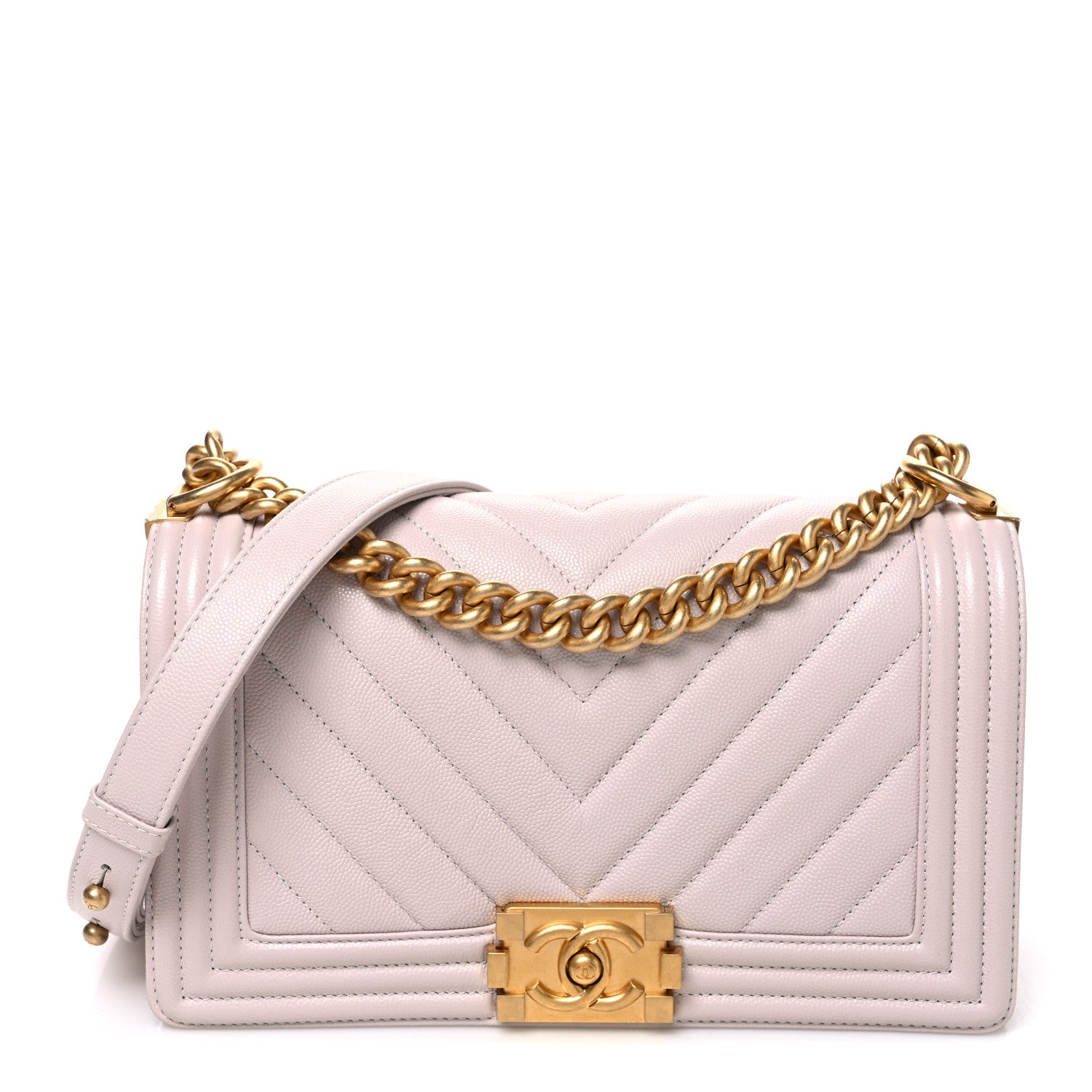 Caviar Chevron Quilted Medium Boy Flap Light Pink