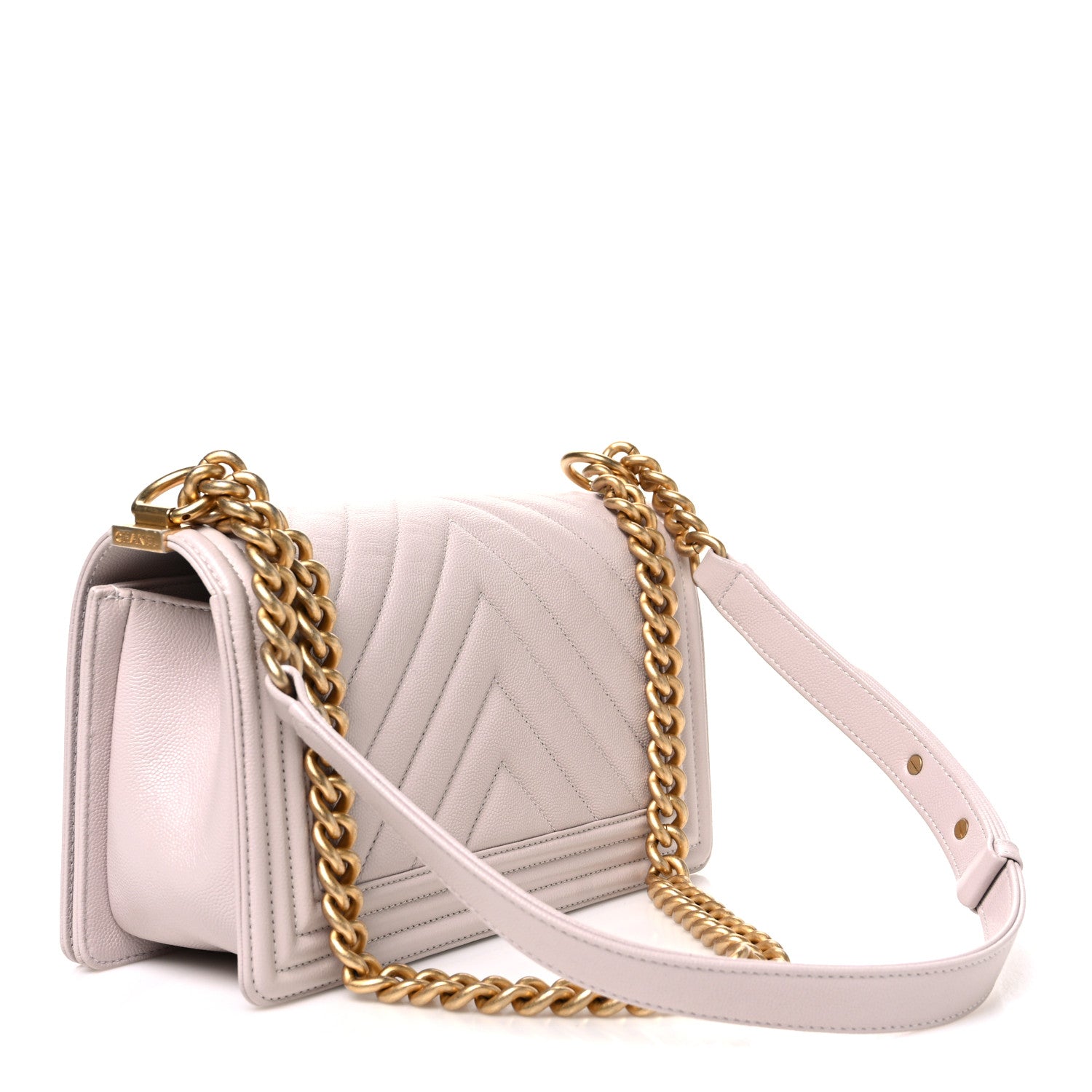 Caviar Chevron Quilted Medium Boy Flap Light Pink — view 3