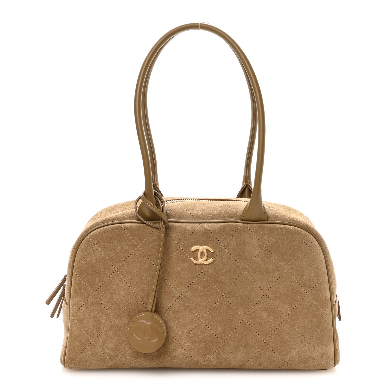 Suede Calfskin Large Perfect Bowling Bag Dark Beige