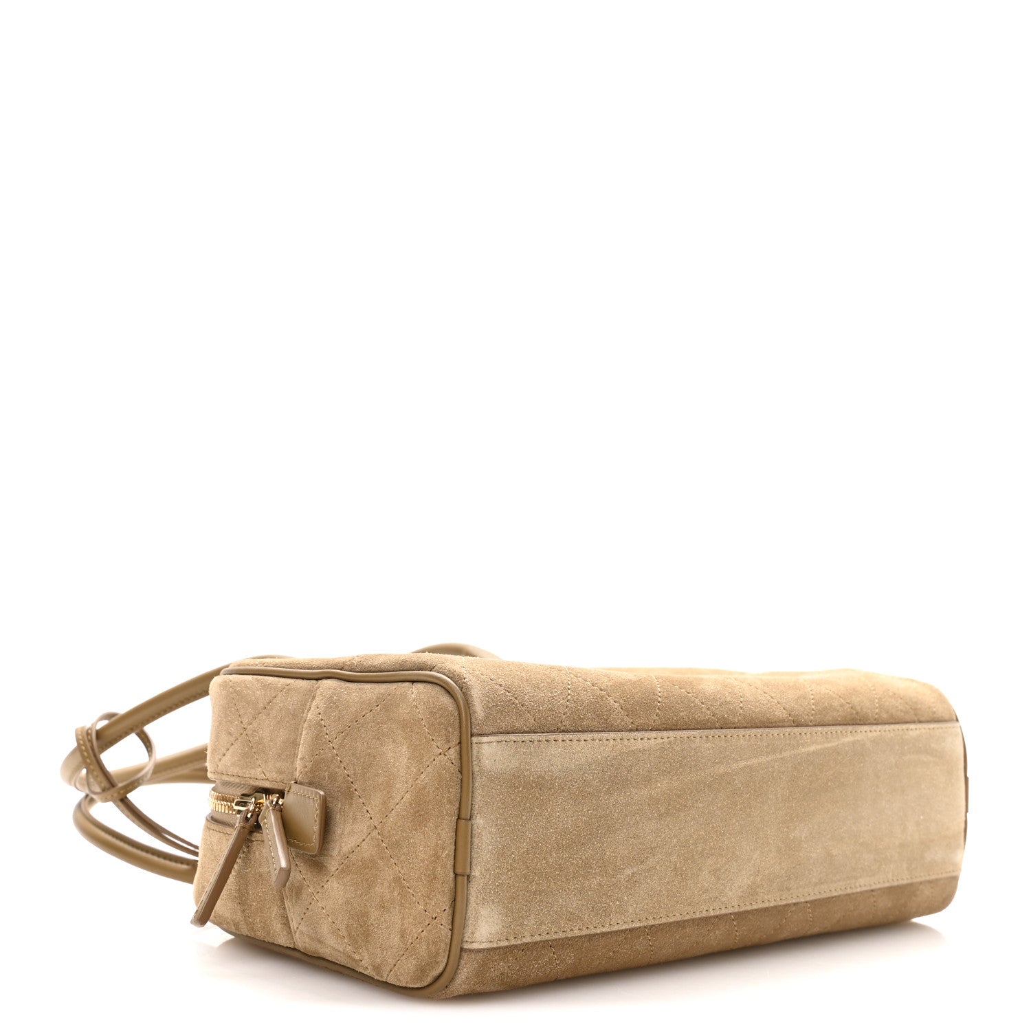 Suede Calfskin Large Perfect Bowling Bag Dark Beige — view 4