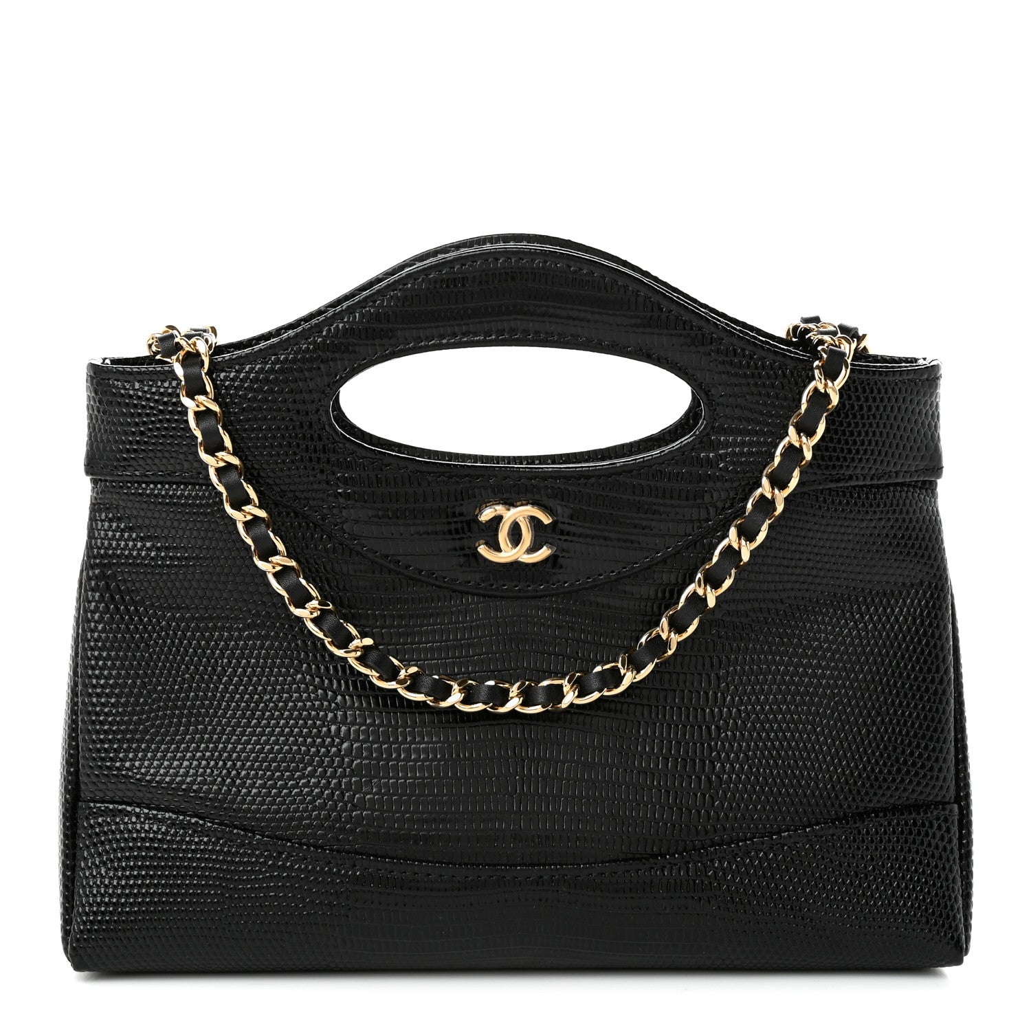 Calfskin Lizard Embossed Quilted Nano 31 Shopping Bag Black