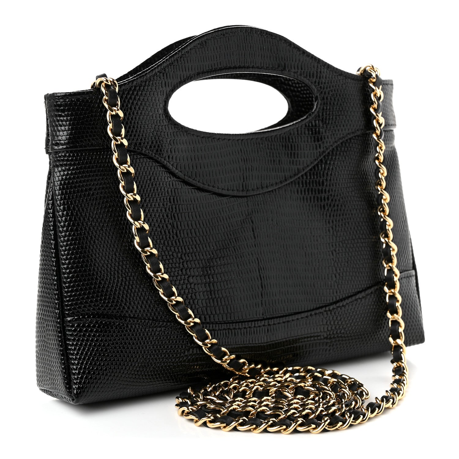 Calfskin Lizard Embossed Quilted Nano 31 Shopping Bag Black — view 3