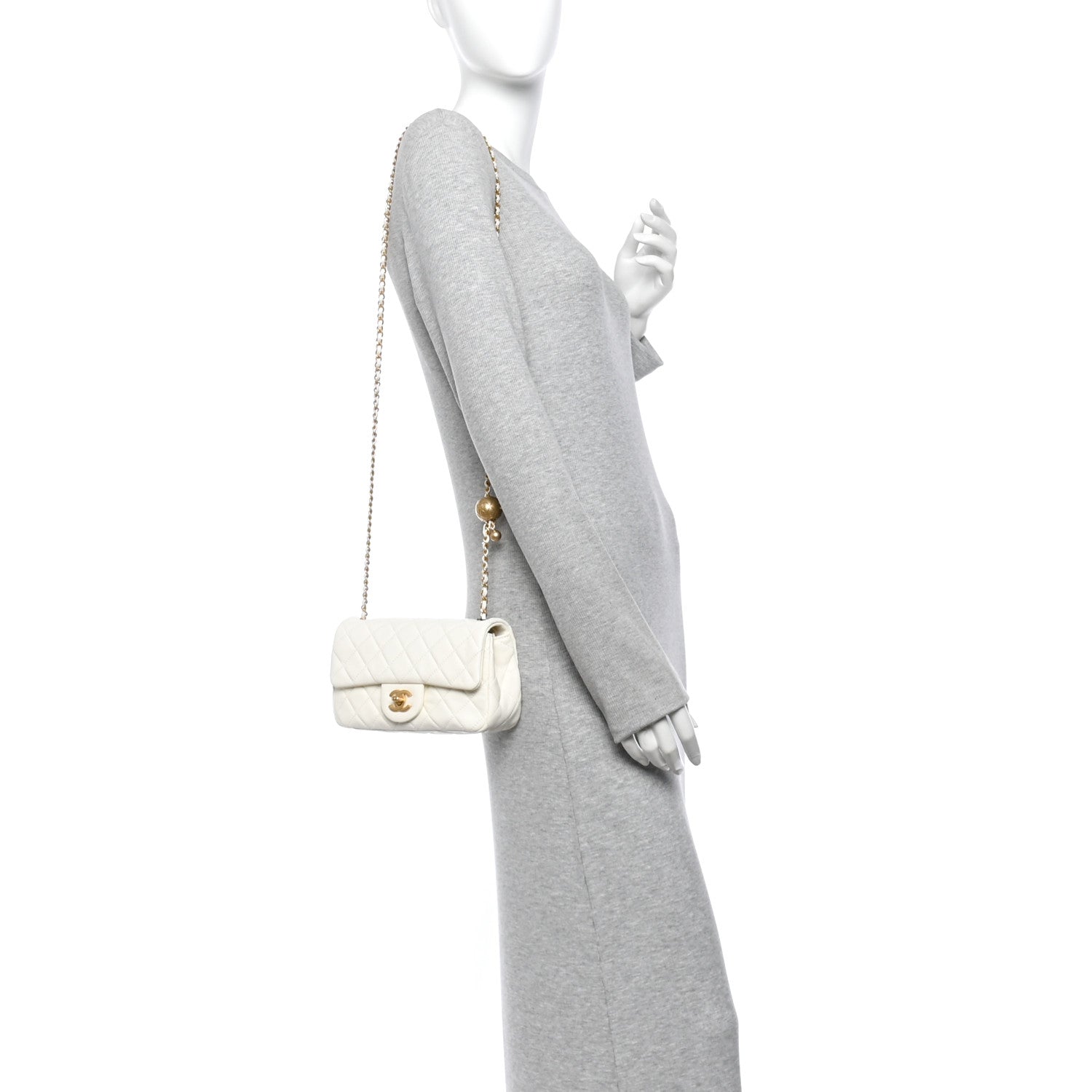 Lambskin Quilted Mini Rectangular Pearl Crush Flap White — view 2