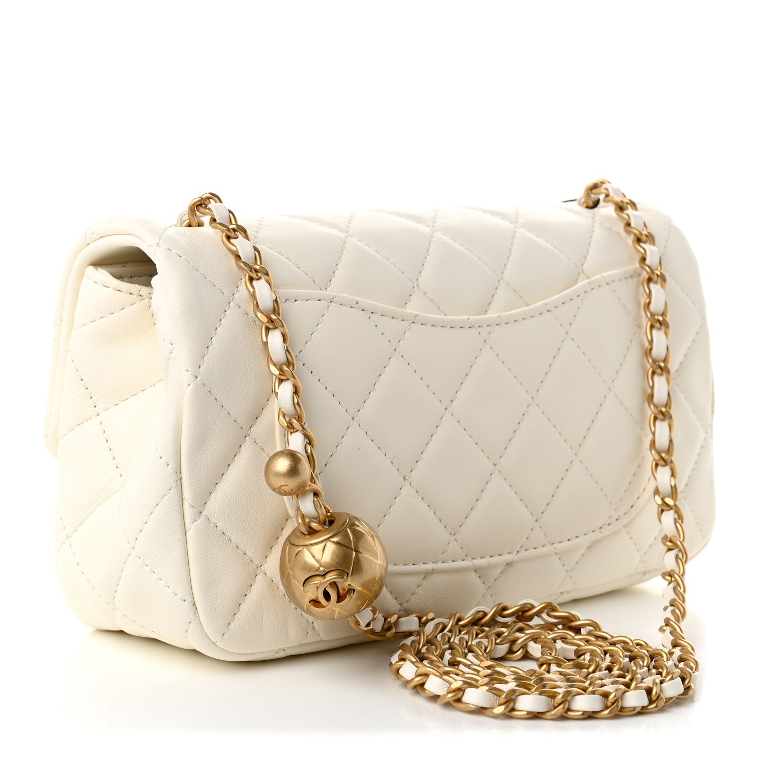 Lambskin Quilted Mini Rectangular Pearl Crush Flap White — view 3