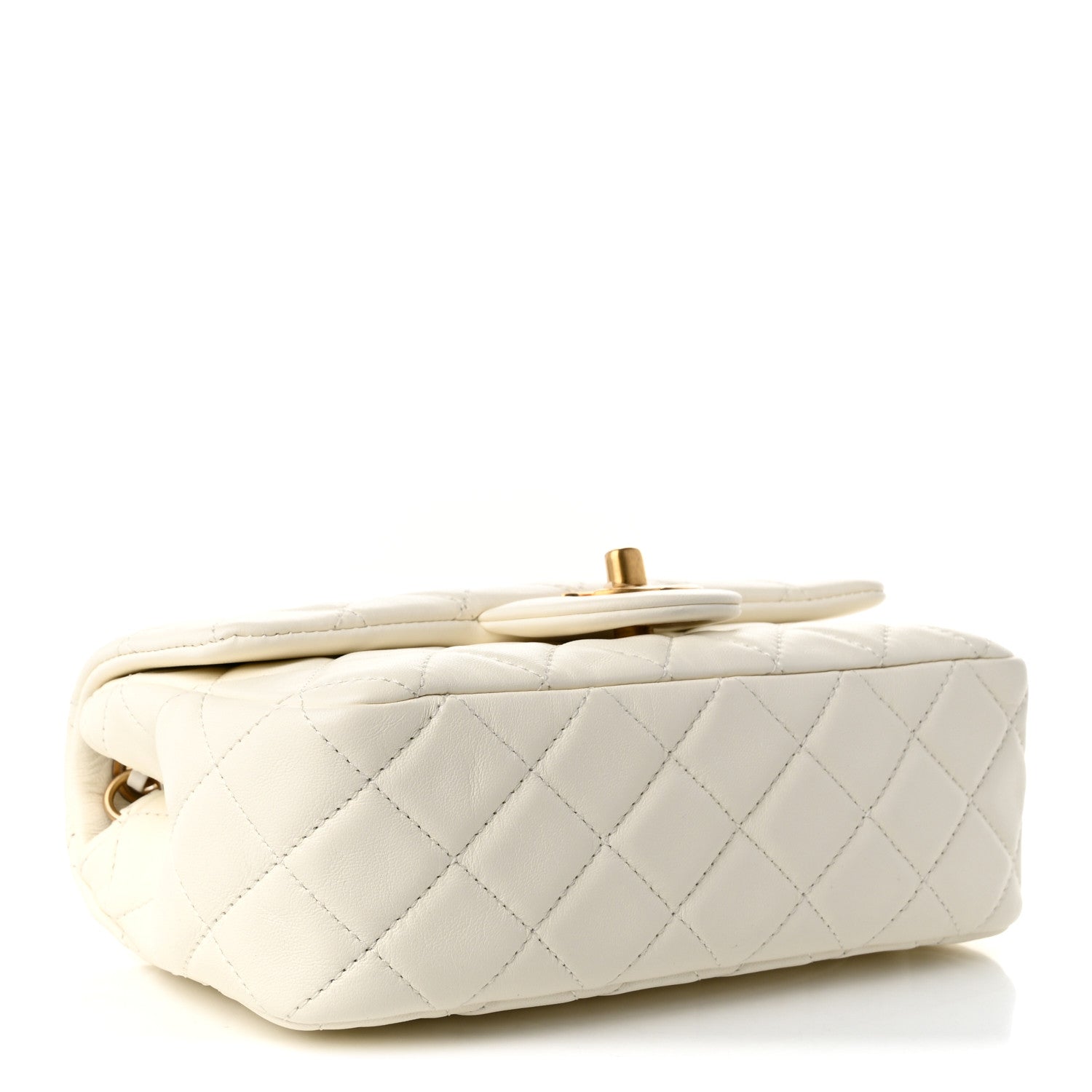Lambskin Quilted Mini Rectangular Pearl Crush Flap White — view 4