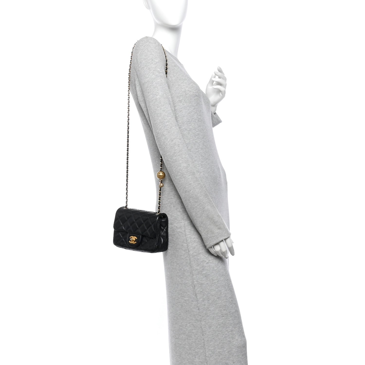Lambskin Quilted Mini Pearl Crush Flap Black — view 2