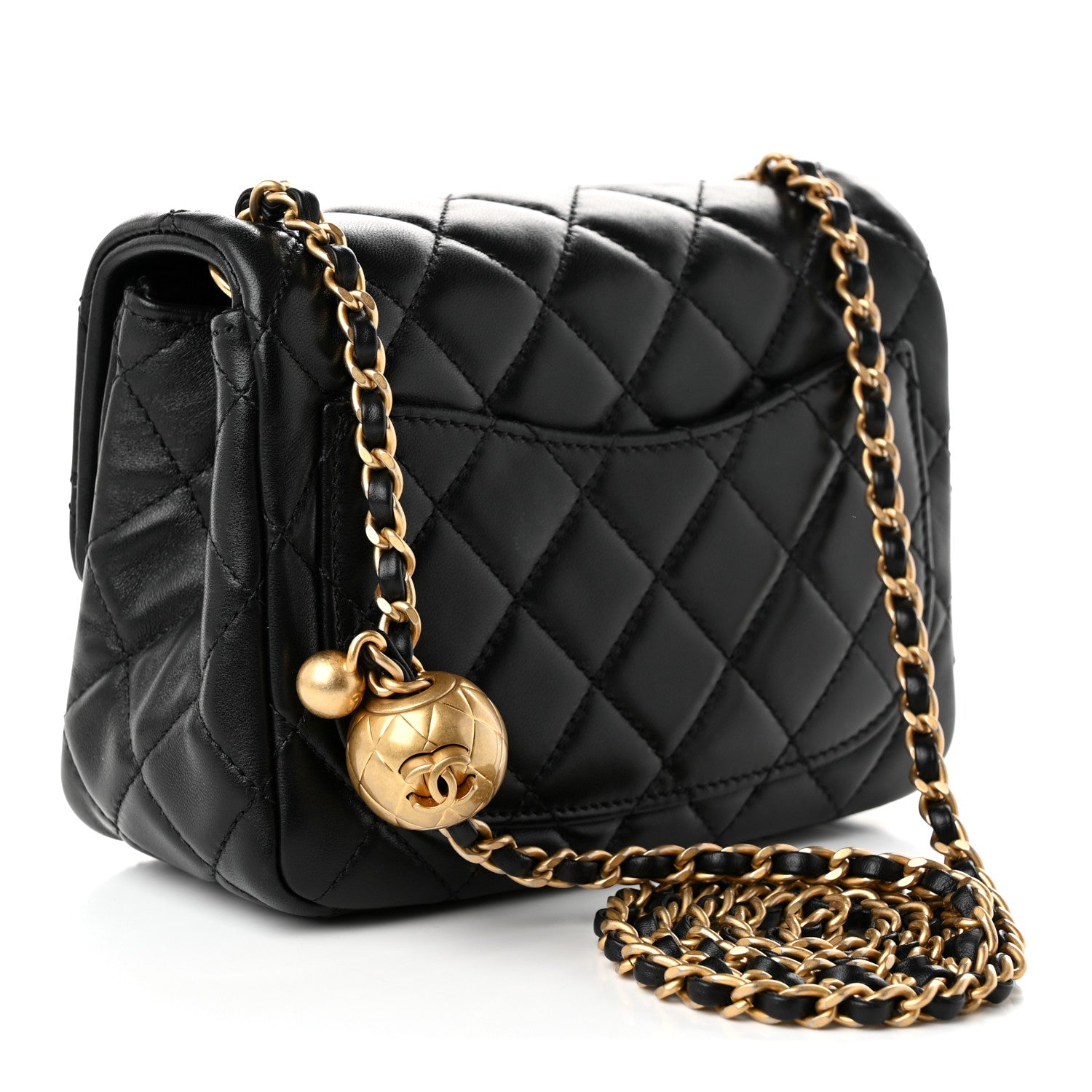 Lambskin Quilted Mini Pearl Crush Flap Black — view 3