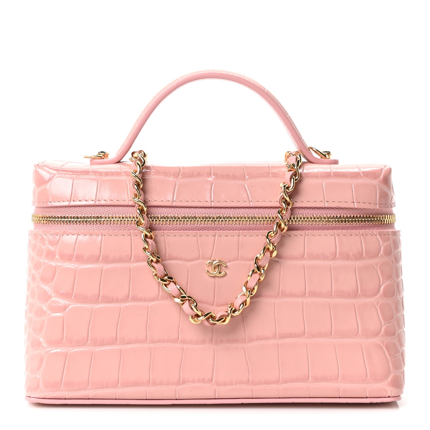 Calfskin Crocodile Embossed Crococo Exoticoco Vanity With Chain Light Pink — view 1