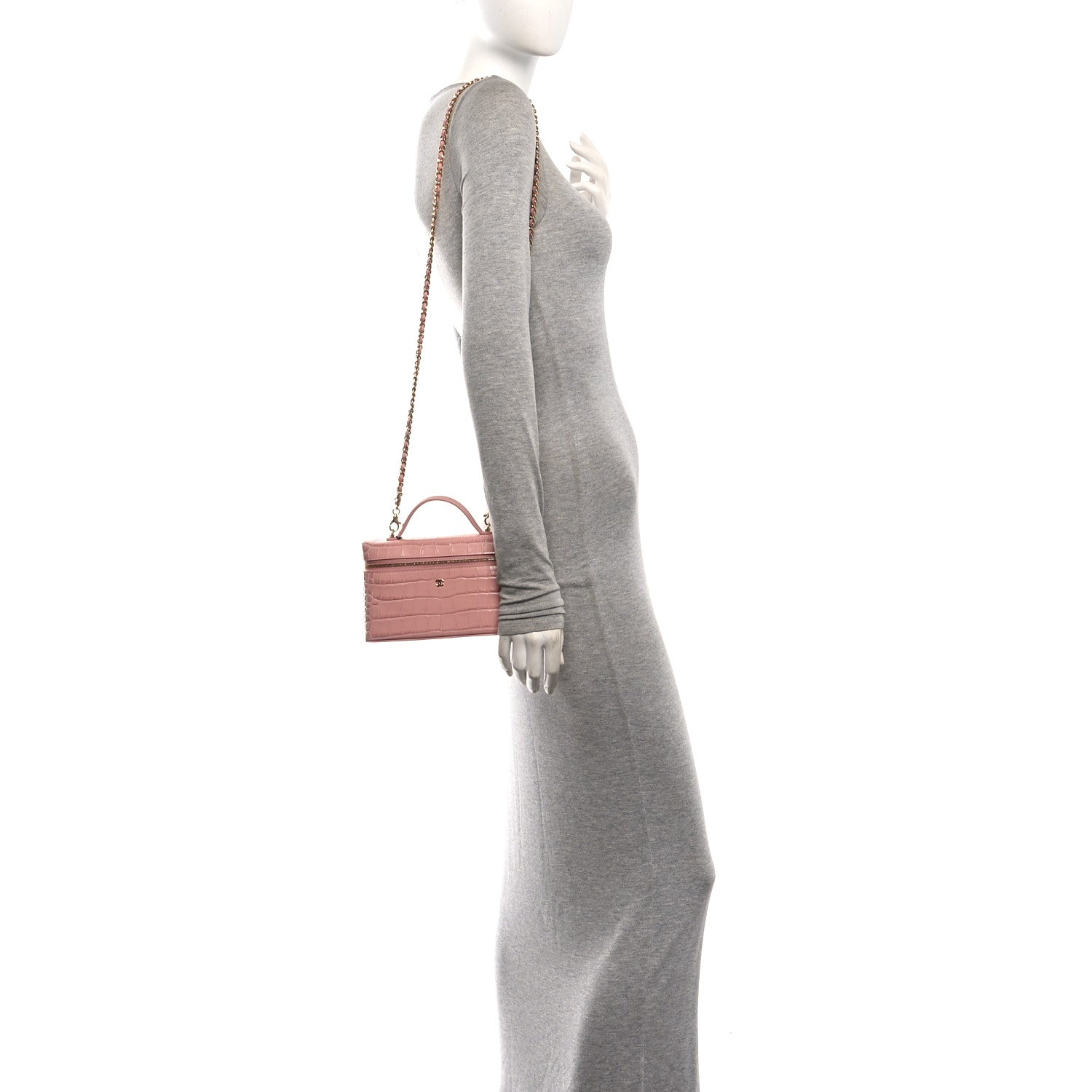 Calfskin Crocodile Embossed Crococo Exoticoco Vanity With Chain Light Pink — view 2