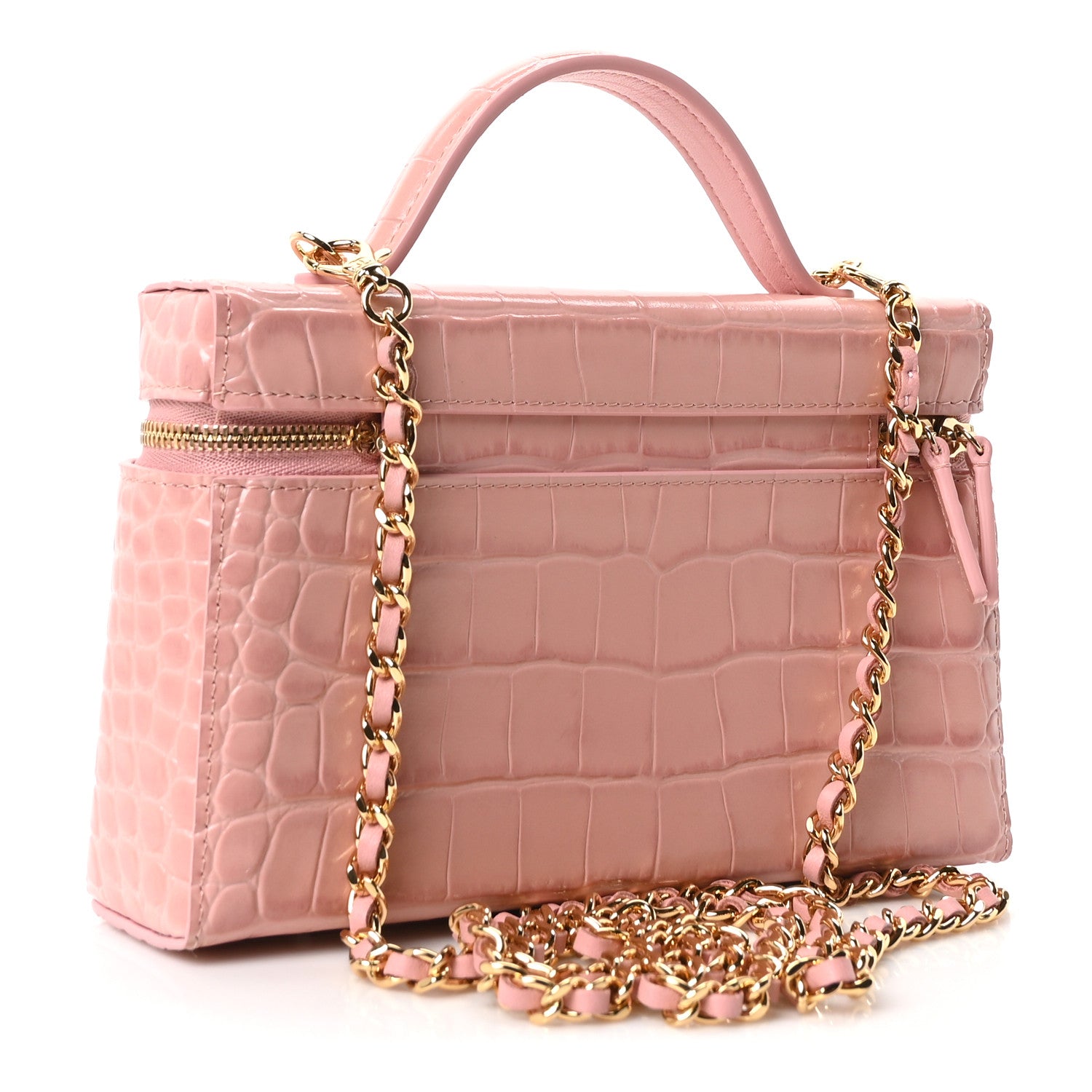 Calfskin Crocodile Embossed Crococo Exoticoco Vanity With Chain Light Pink — view 3