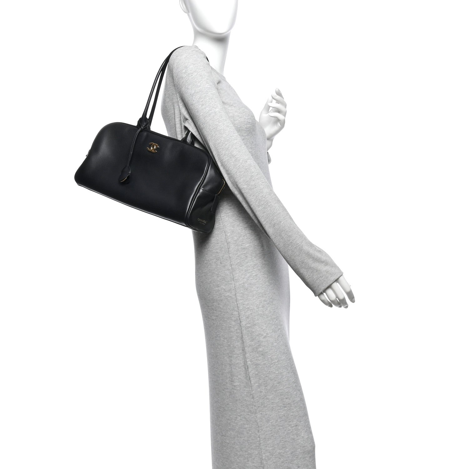 Calfskin Large Perfect Bowling Bag Black — view 2