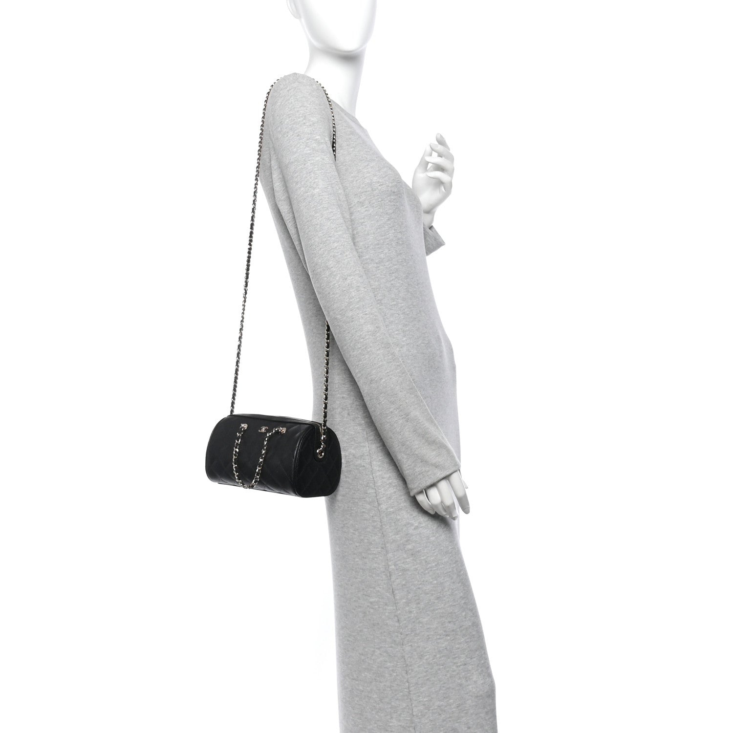 Caviar Quilted Barrel Clutch With Chain Black — view 2