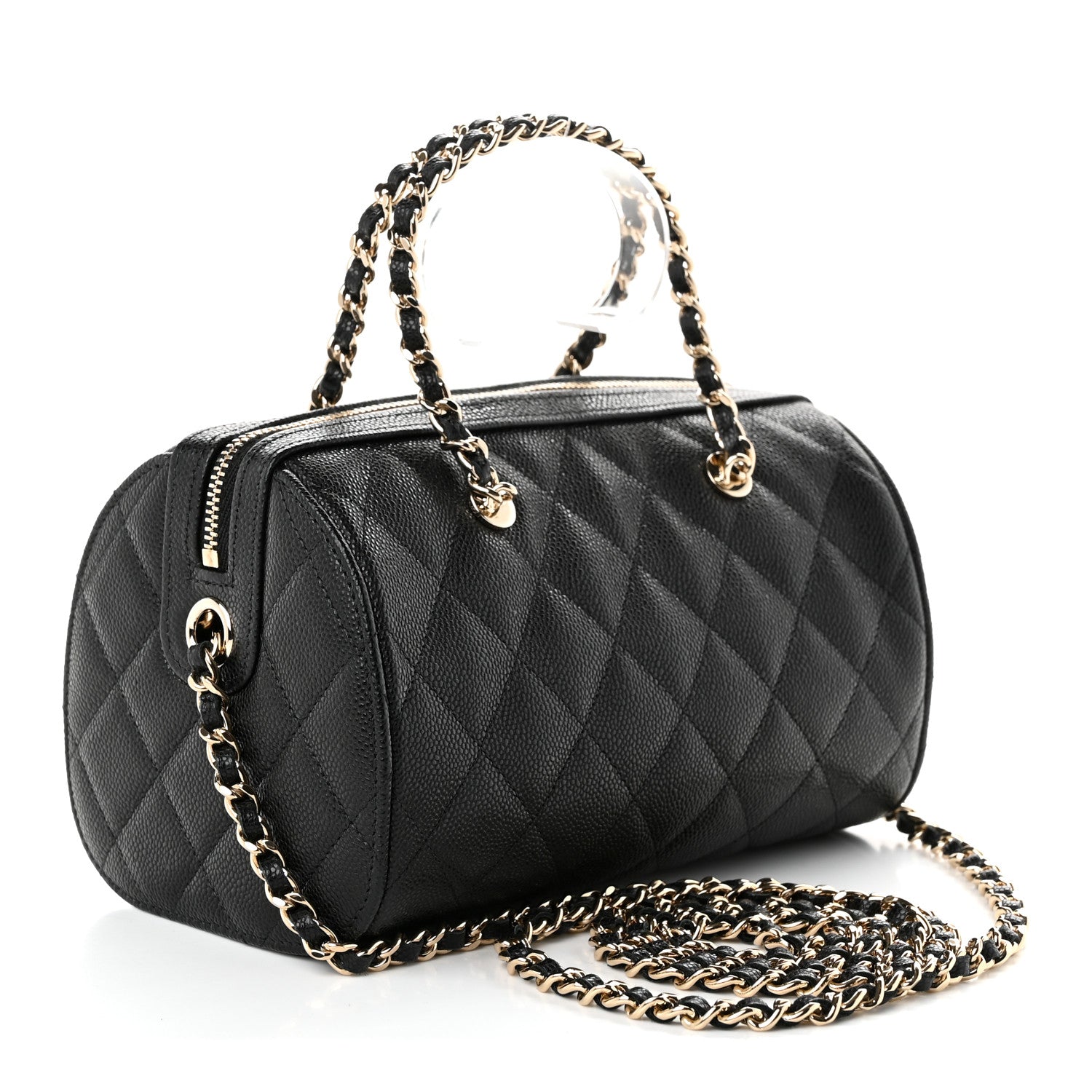 Caviar Quilted Barrel Clutch With Chain Black — view 3