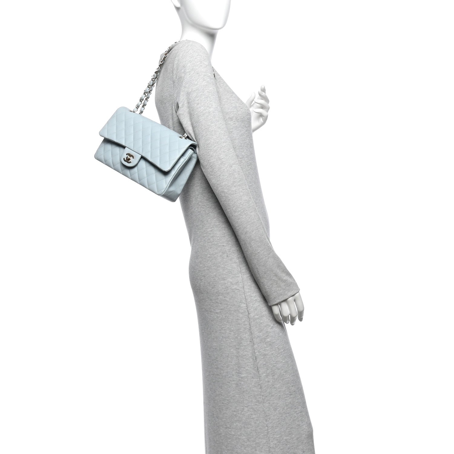 Caviar Quilted Medium Double Flap Light Blue — view 2