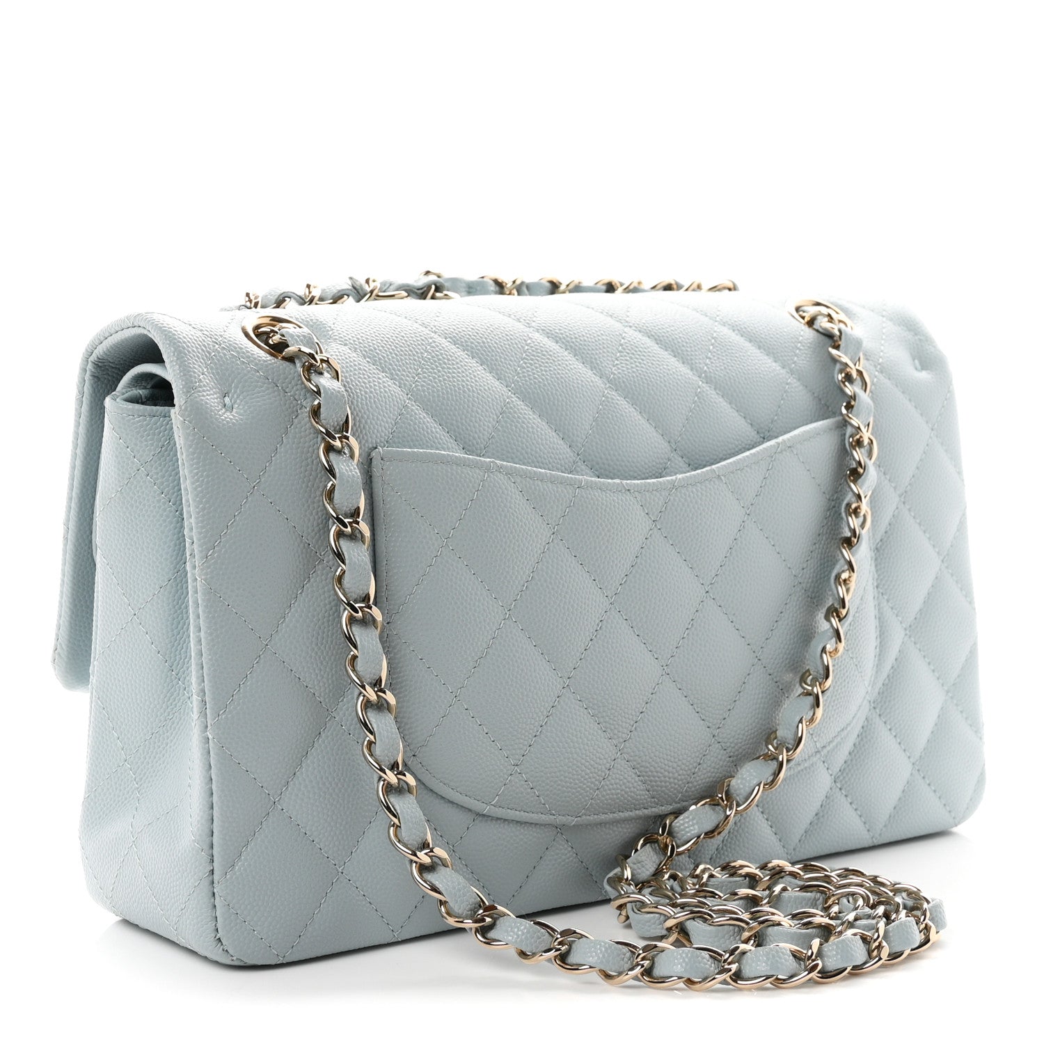 Caviar Quilted Medium Double Flap Light Blue — view 3