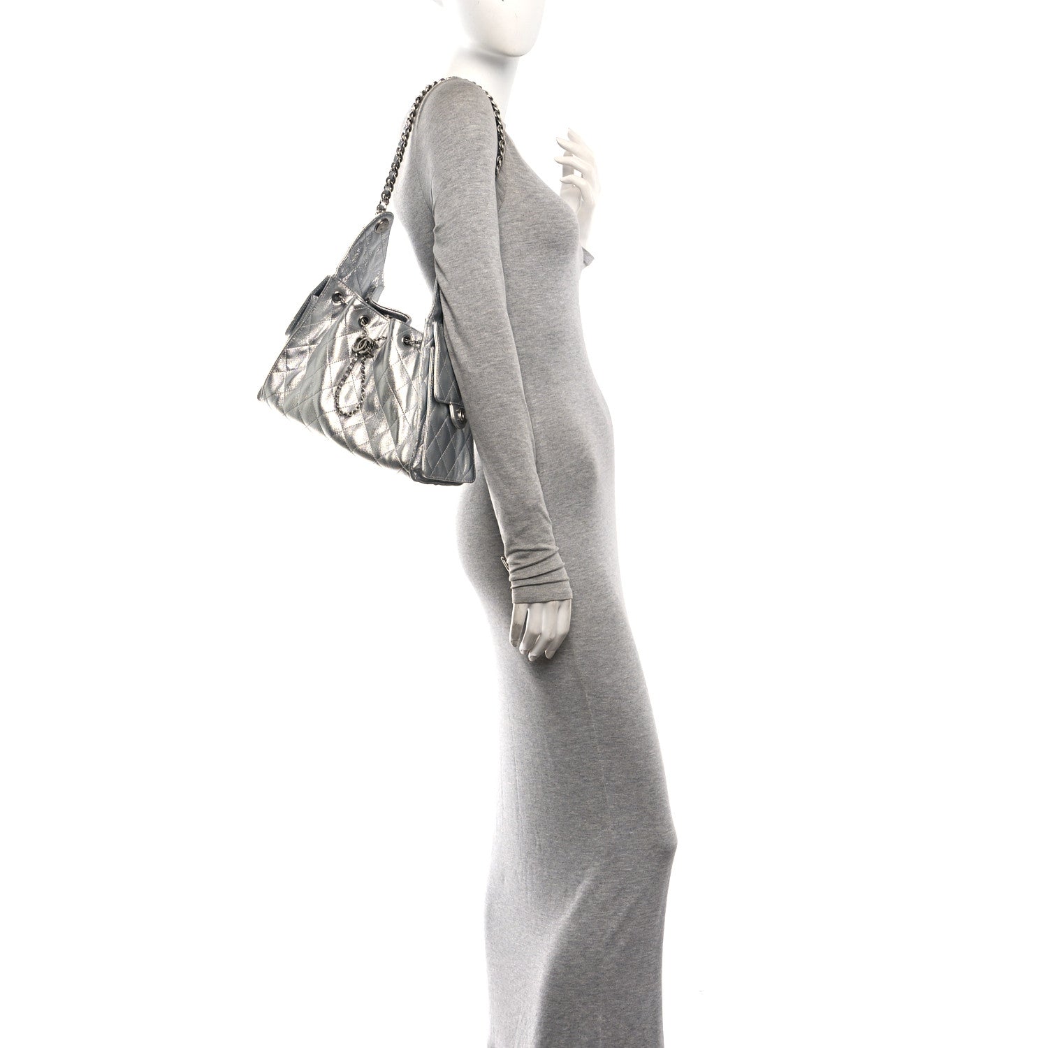 Metallic Caviar Quilted Small Chanel 25 Handbag Silver — view 2