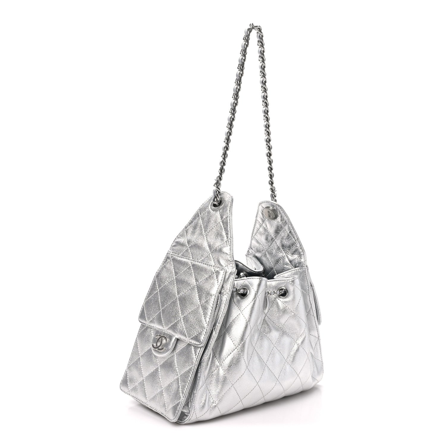 Metallic Caviar Quilted Small Chanel 25 Handbag Silver — view 3