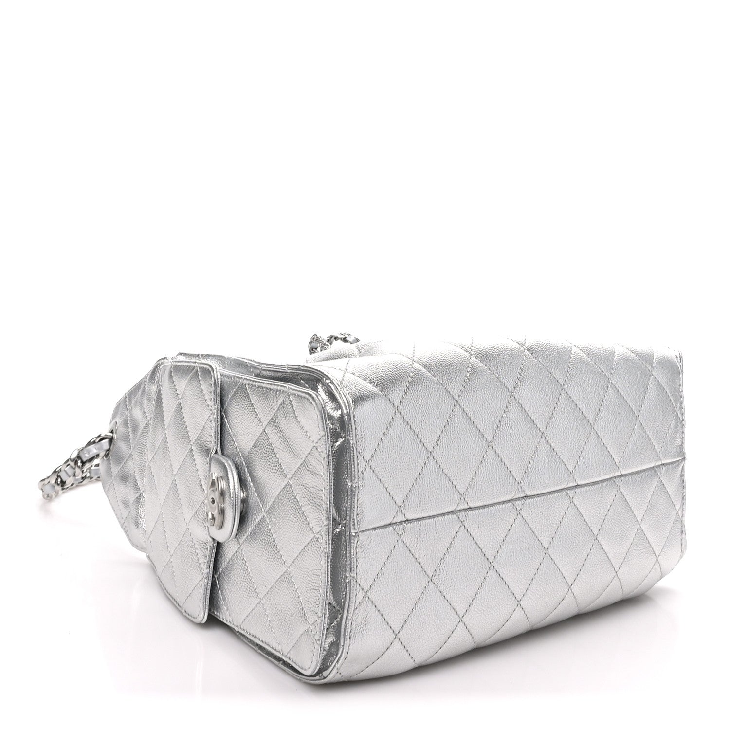 Metallic Caviar Quilted Small Chanel 25 Handbag Silver — view 4