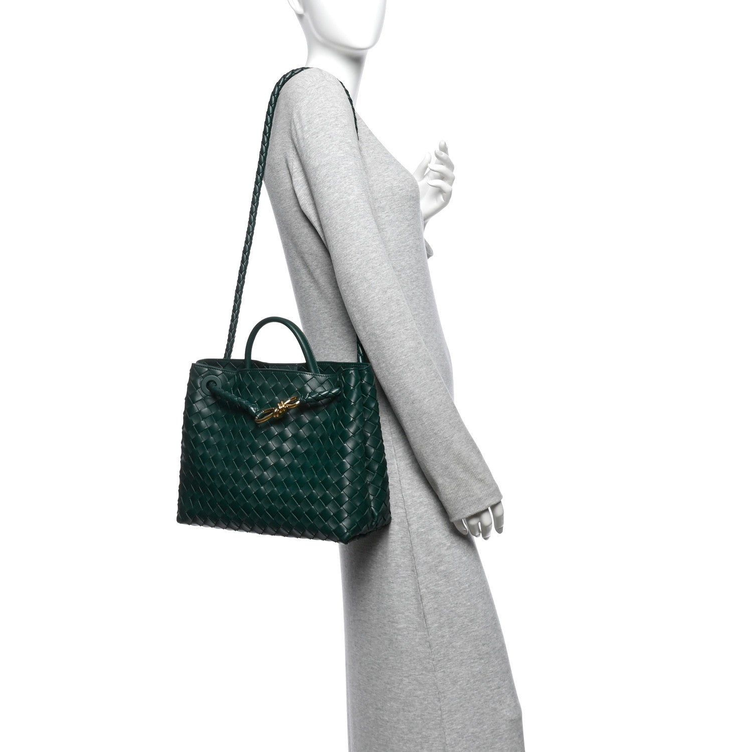 Nappa Intrecciato Medium Andiamo Shoulder Bag Emerald Green — view 2