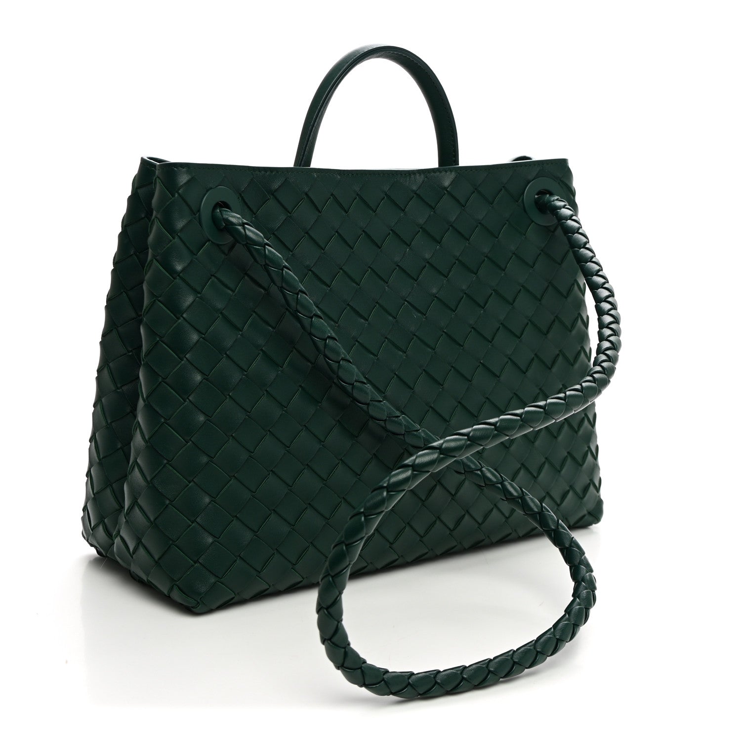 Nappa Intrecciato Medium Andiamo Shoulder Bag Emerald Green — view 3
