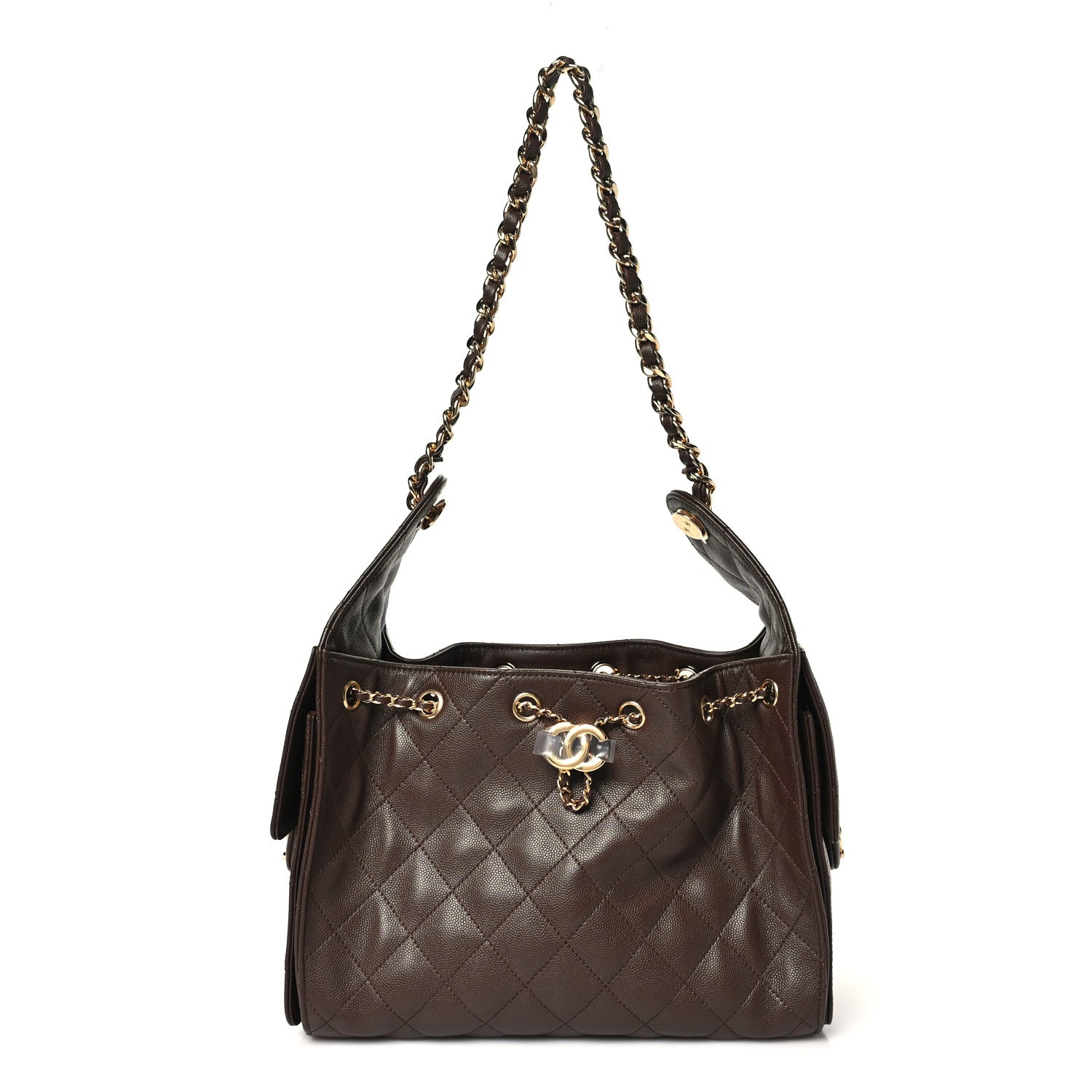 Caviar Quilted Small Chanel 25 Handbag Dark Brown