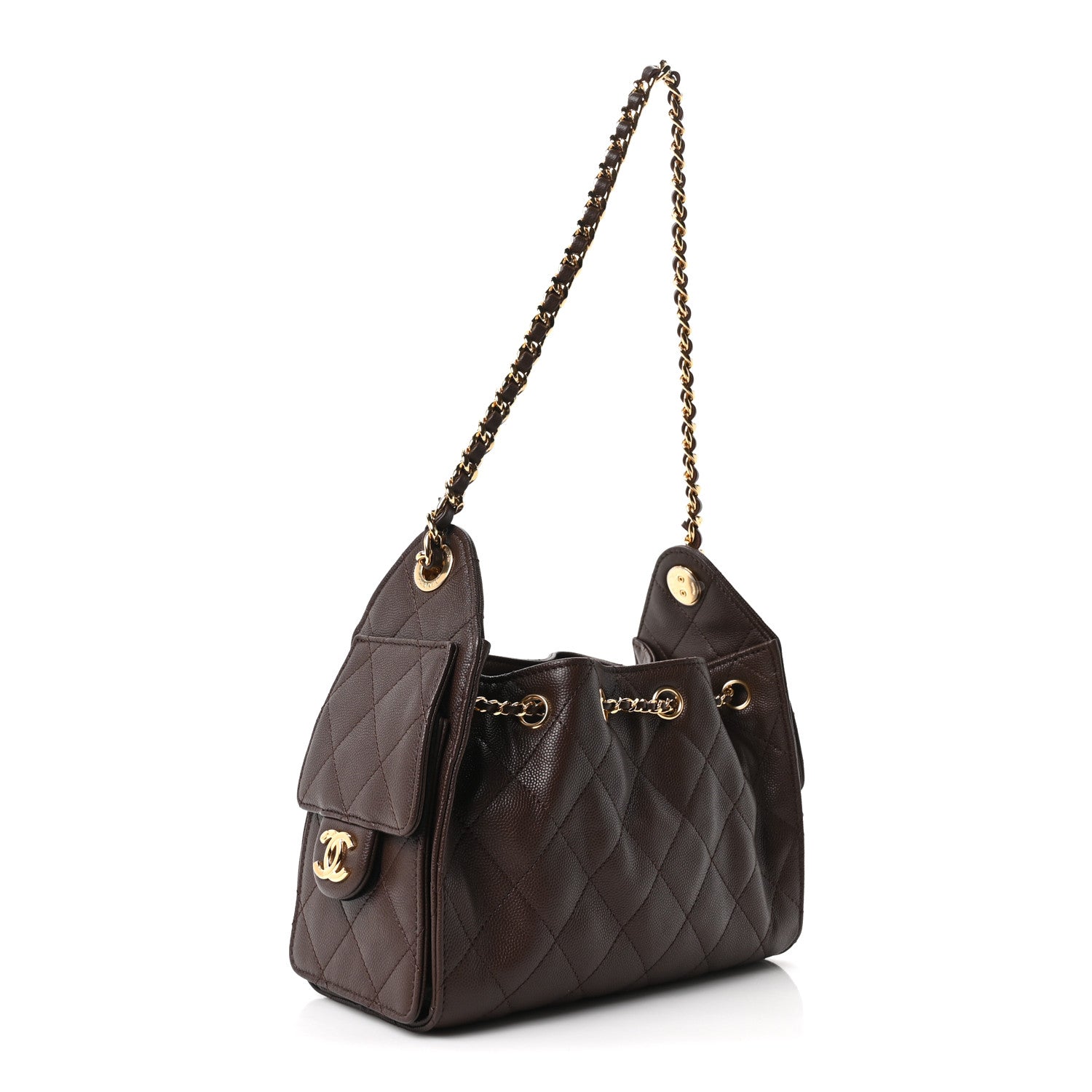 Caviar Quilted Mini Chanel 25 Handbag Dark Brown — view 3