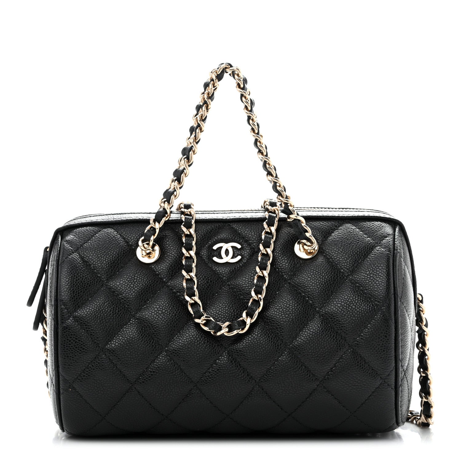 Caviar Quilted Barrel Clutch With Chain Black