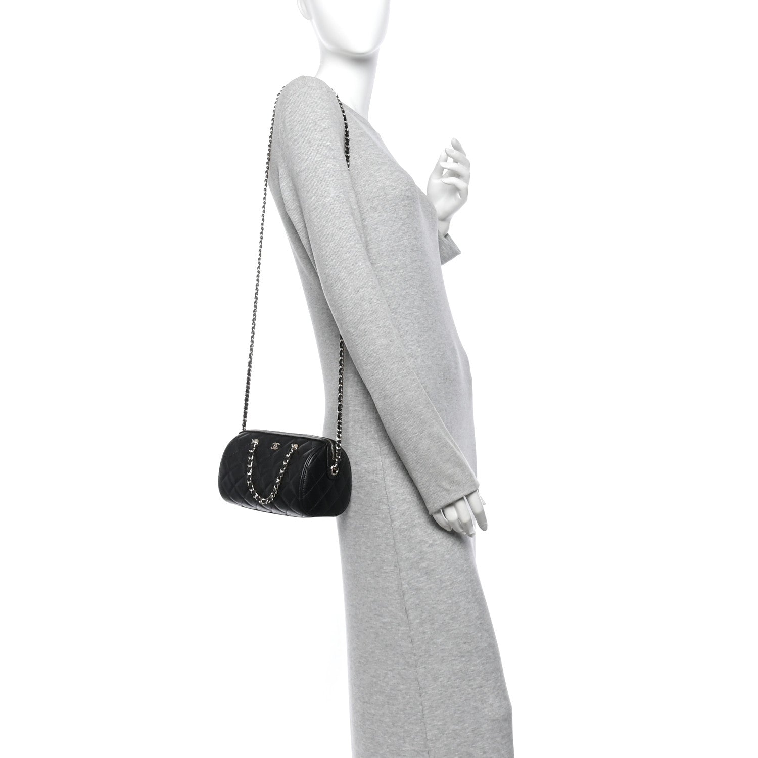 Caviar Quilted Barrel Clutch With Chain  Black — view 2
