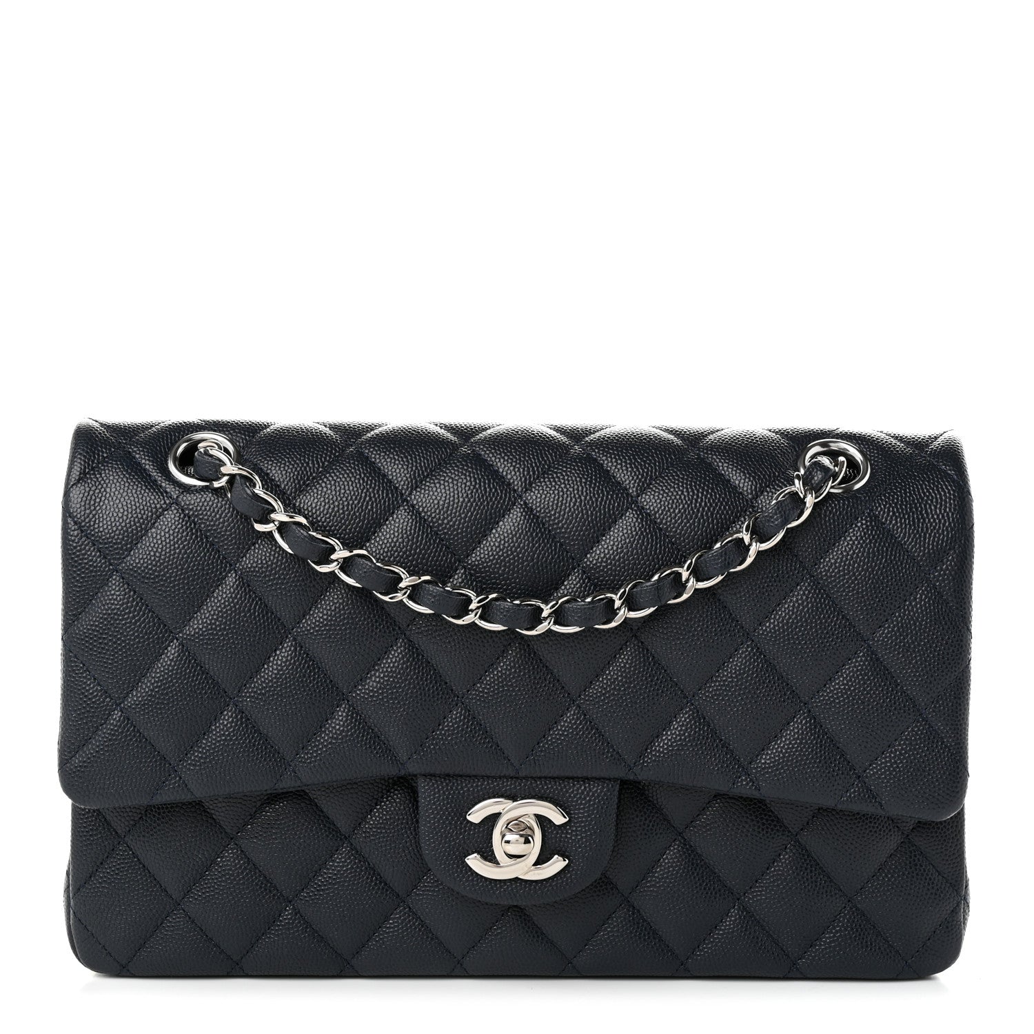 Caviar Quilted Medium Double Flap Navy — view 1