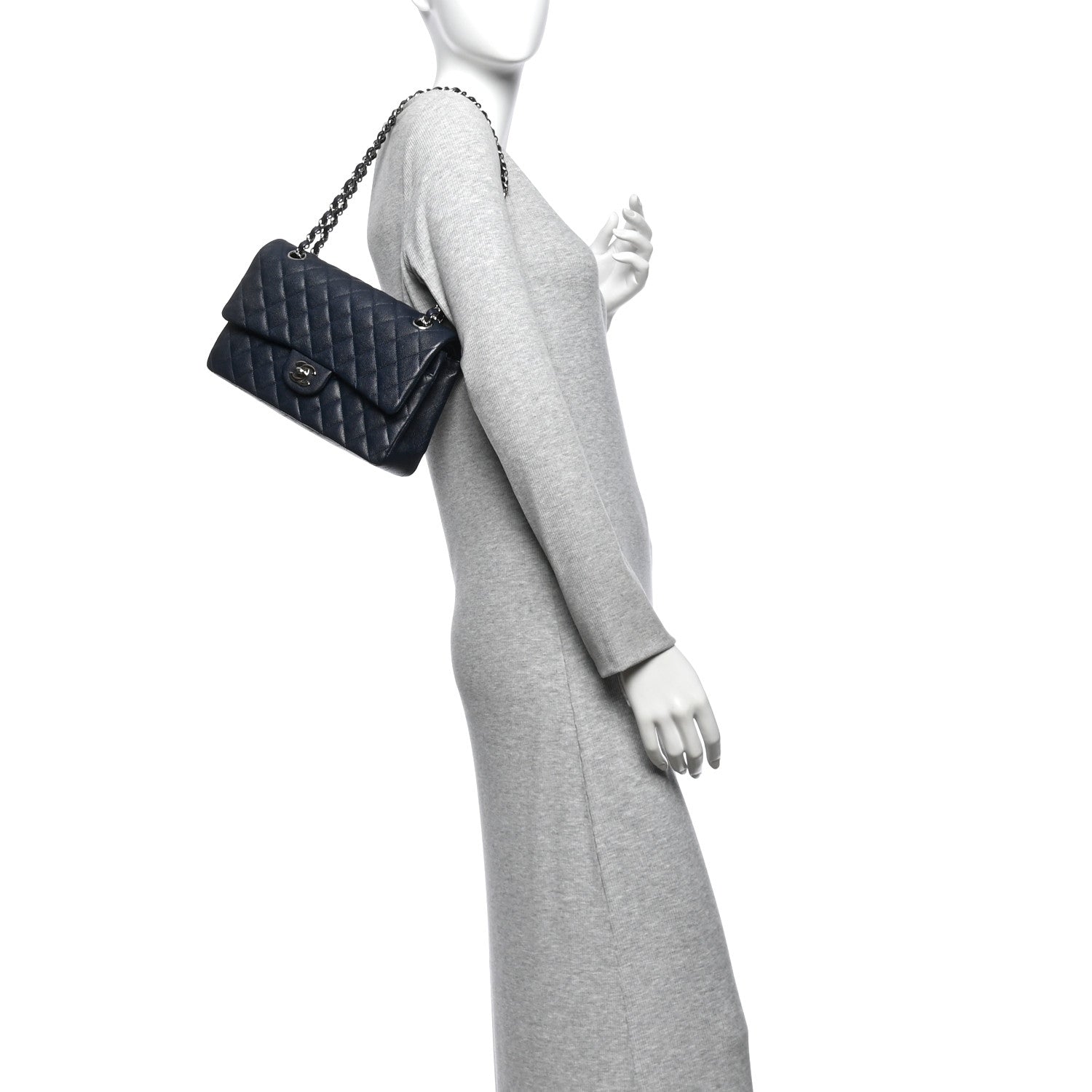 Caviar Quilted Medium Double Flap Navy — view 2