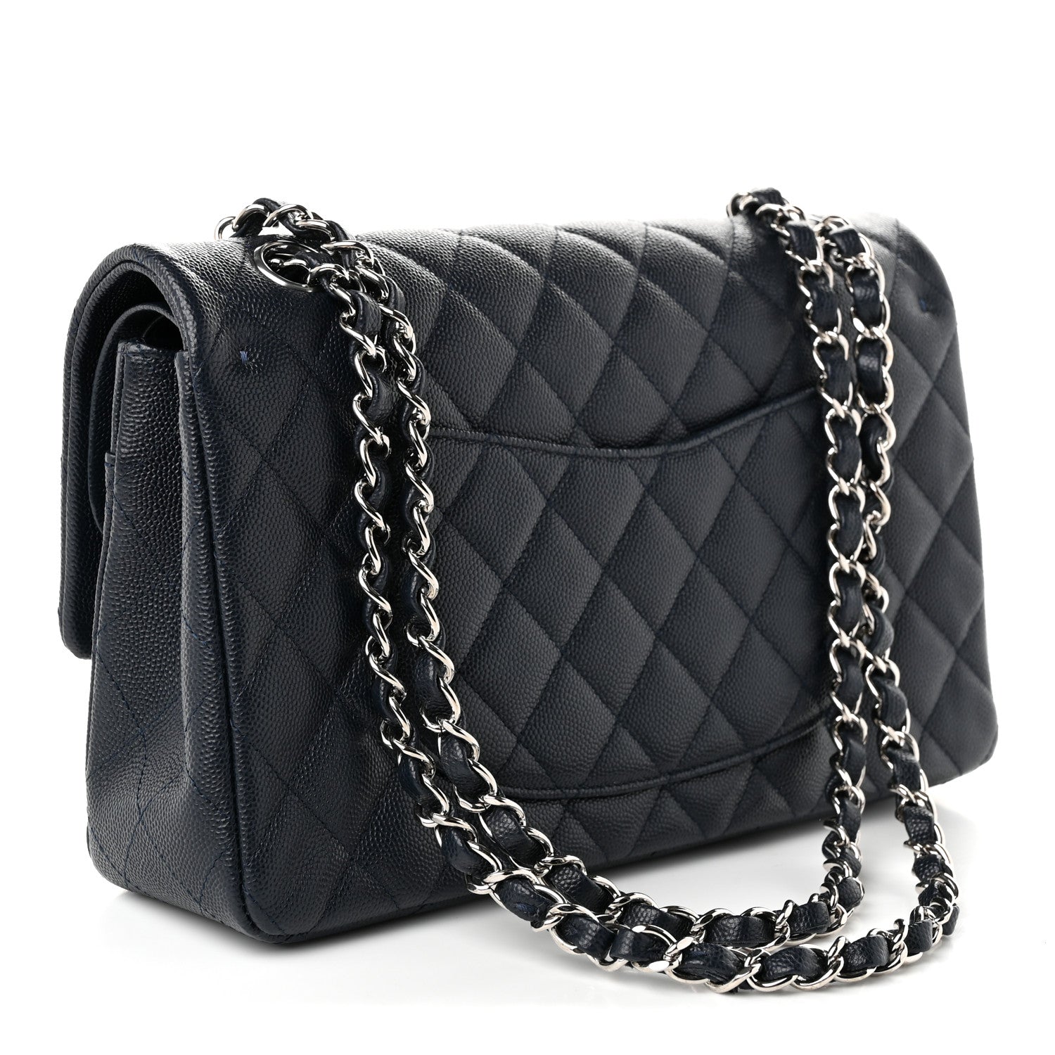 Caviar Quilted Medium Double Flap Navy — view 3