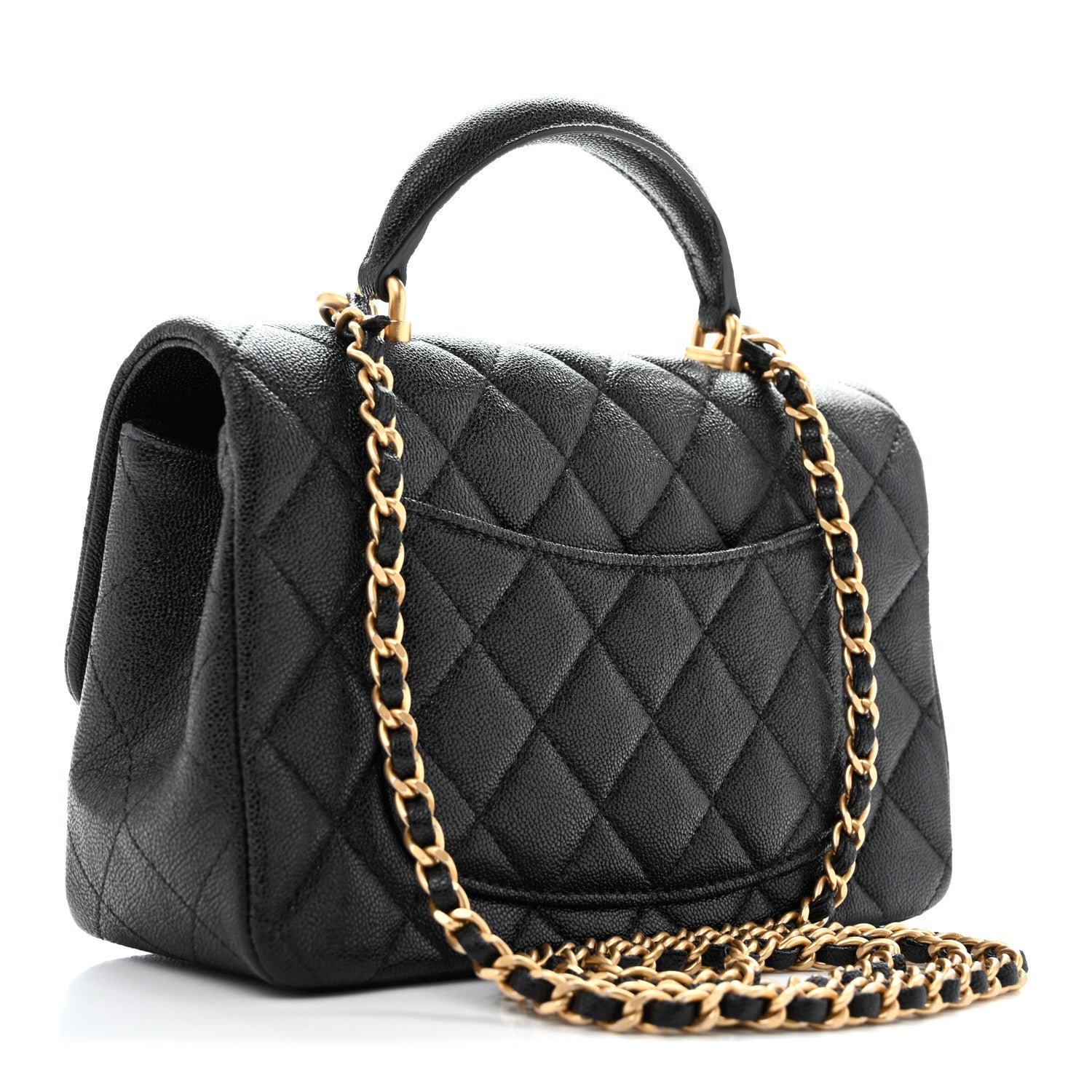 Caviar Quilted Mini Top Handle Rectangular Flap Black — view 3