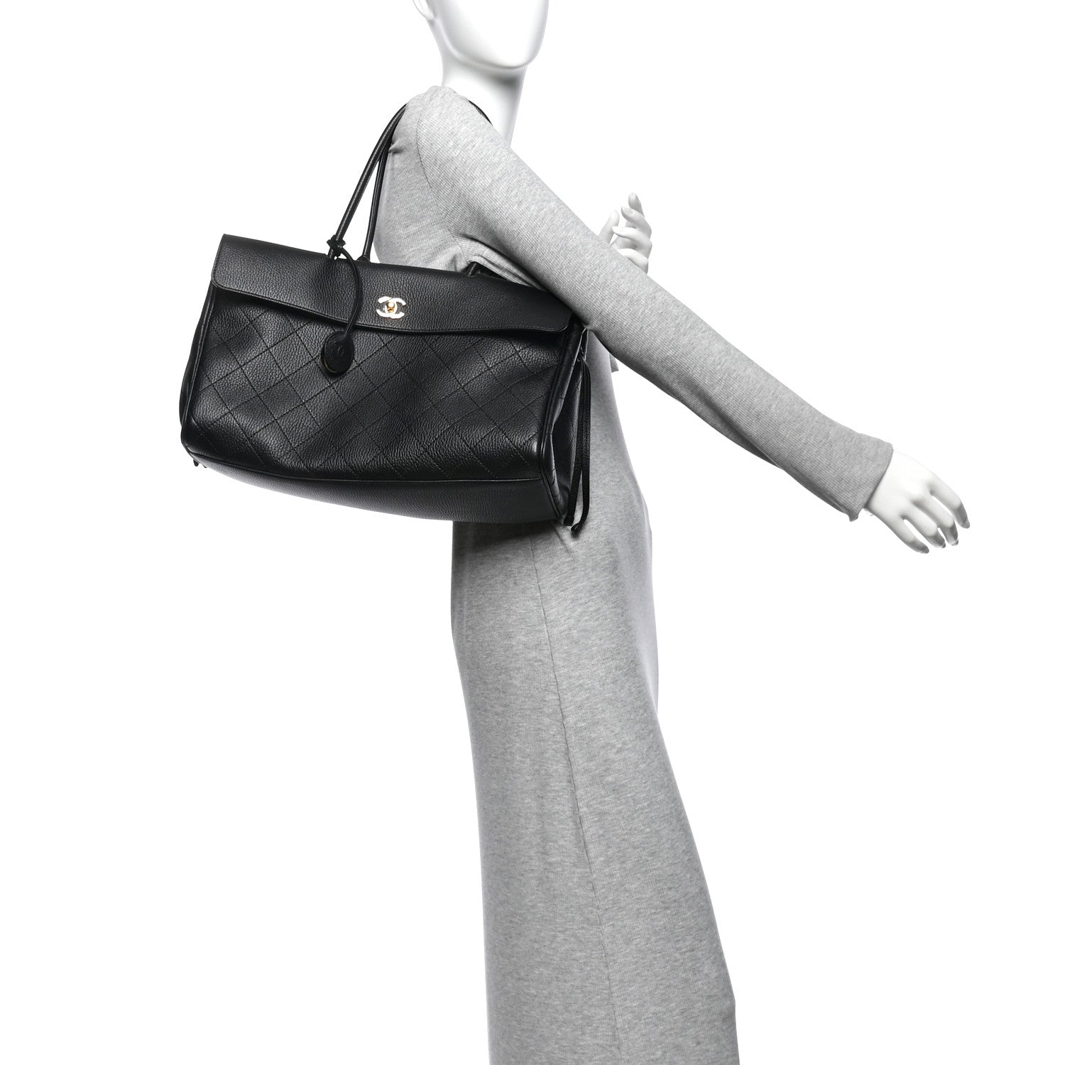 Grained Calfskin Stitched Urban Essentials Shopping Bag Black — view 2