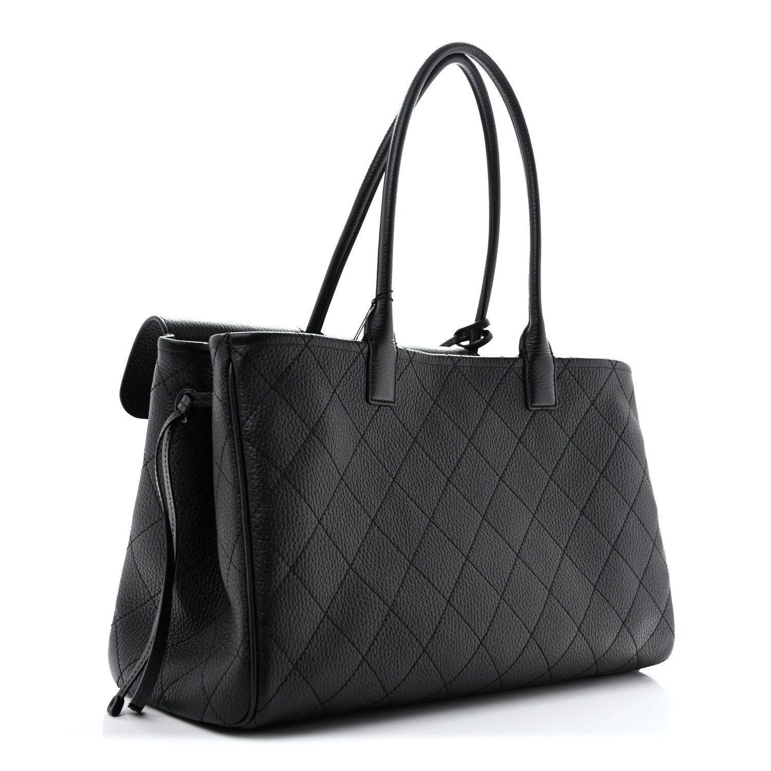 Grained Calfskin Stitched Urban Essentials Shopping Bag Black — view 3