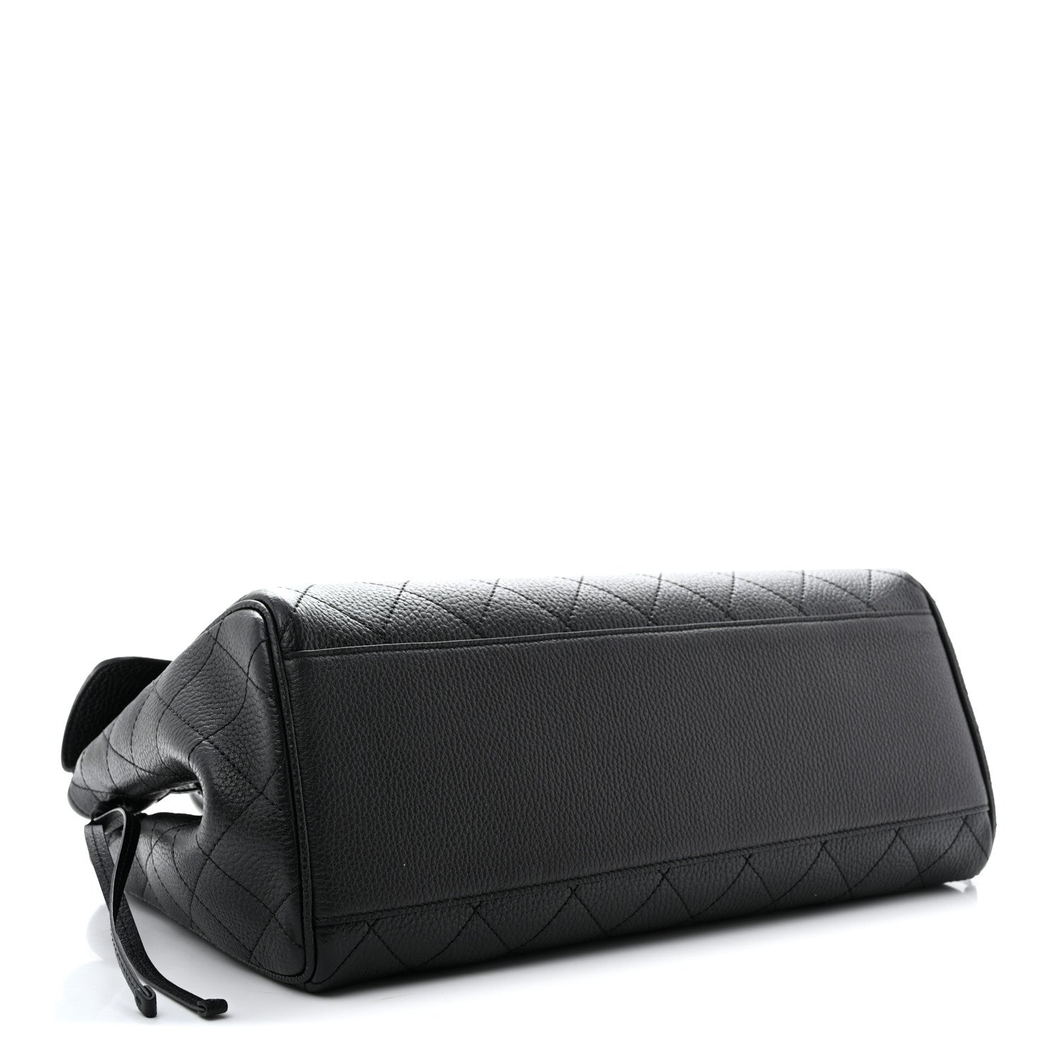 Grained Calfskin Stitched Urban Essentials Shopping Bag Black — view 4