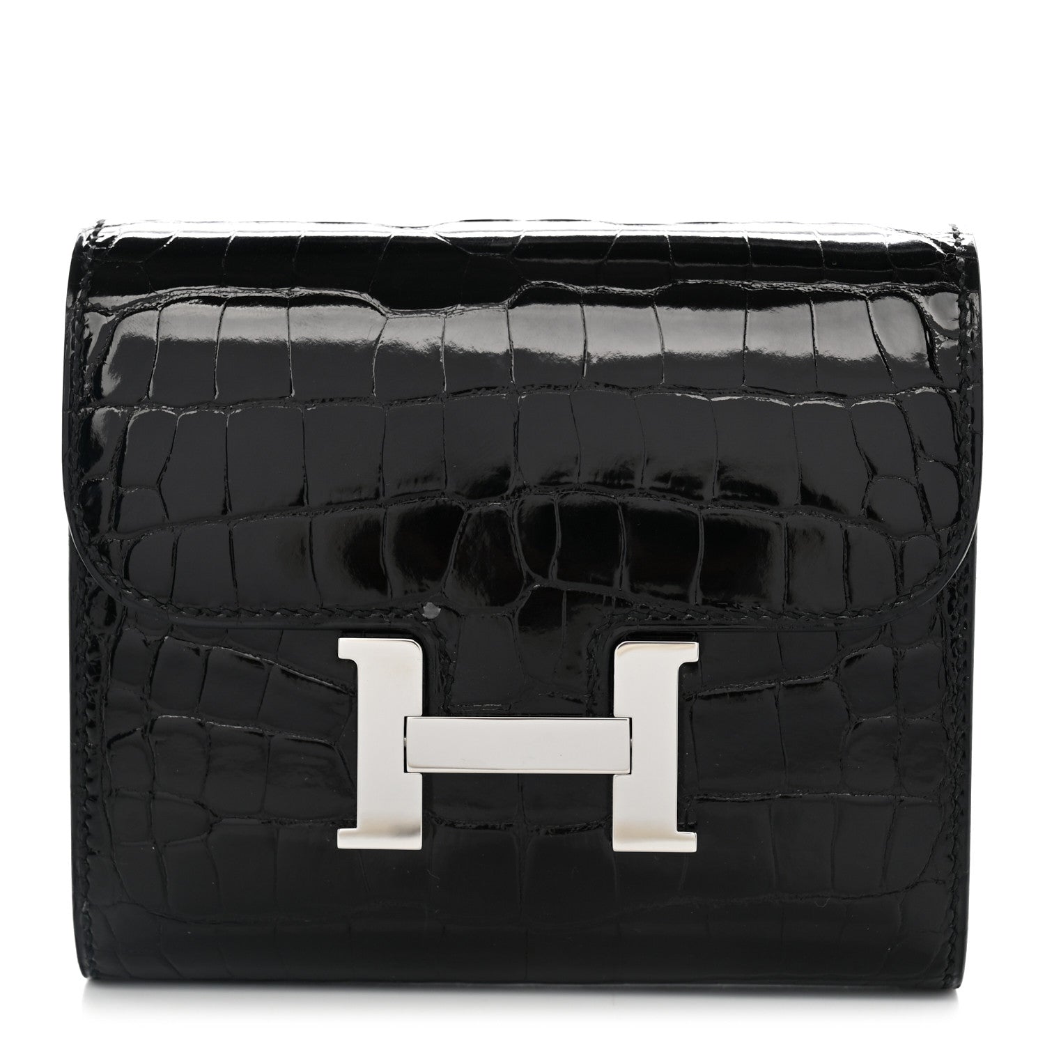 Shiny Alligator Constance Short Wallet Black