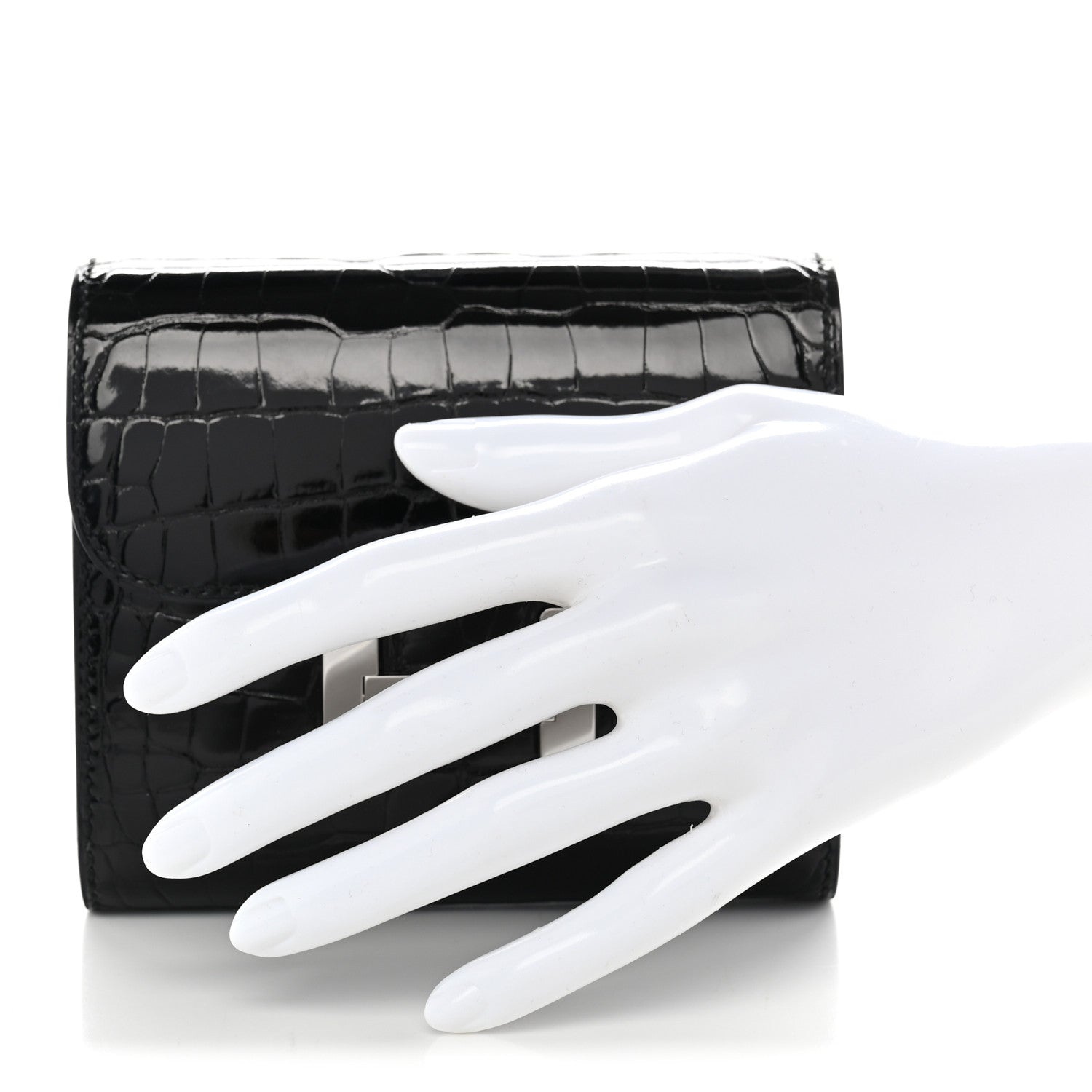Shiny Alligator Constance Short Wallet Black — view 2