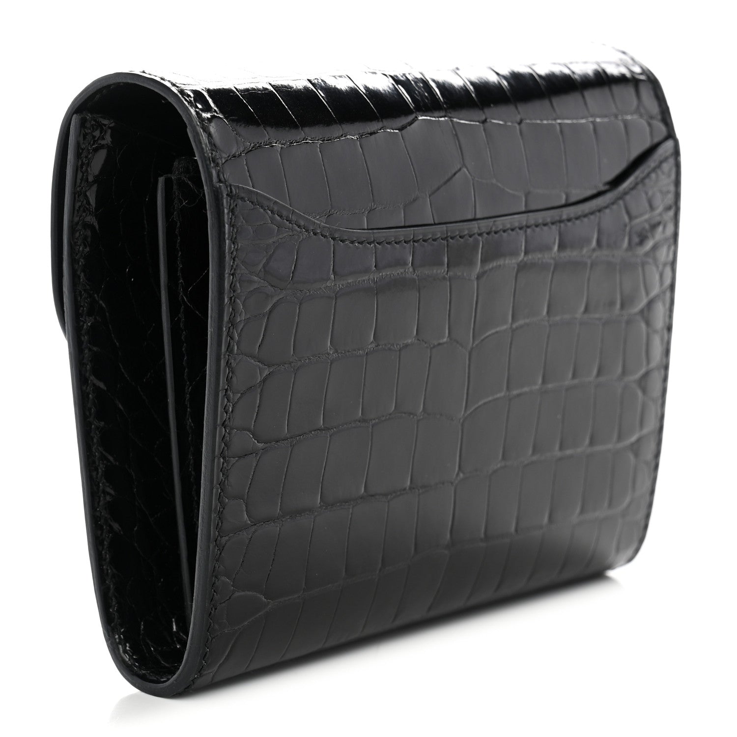 Shiny Alligator Constance Short Wallet Black — view 3