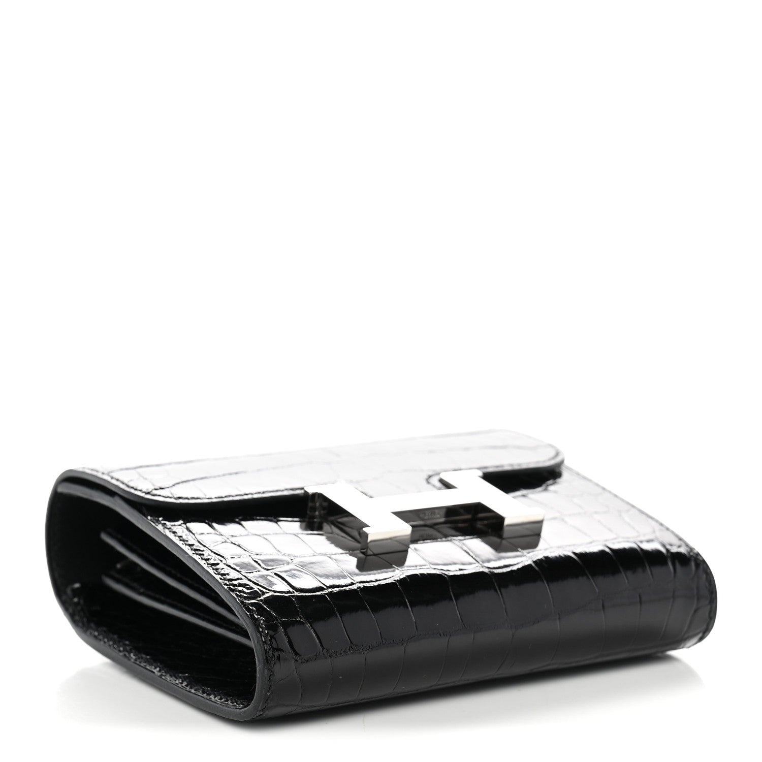 Shiny Alligator Constance Short Wallet Black — view 4