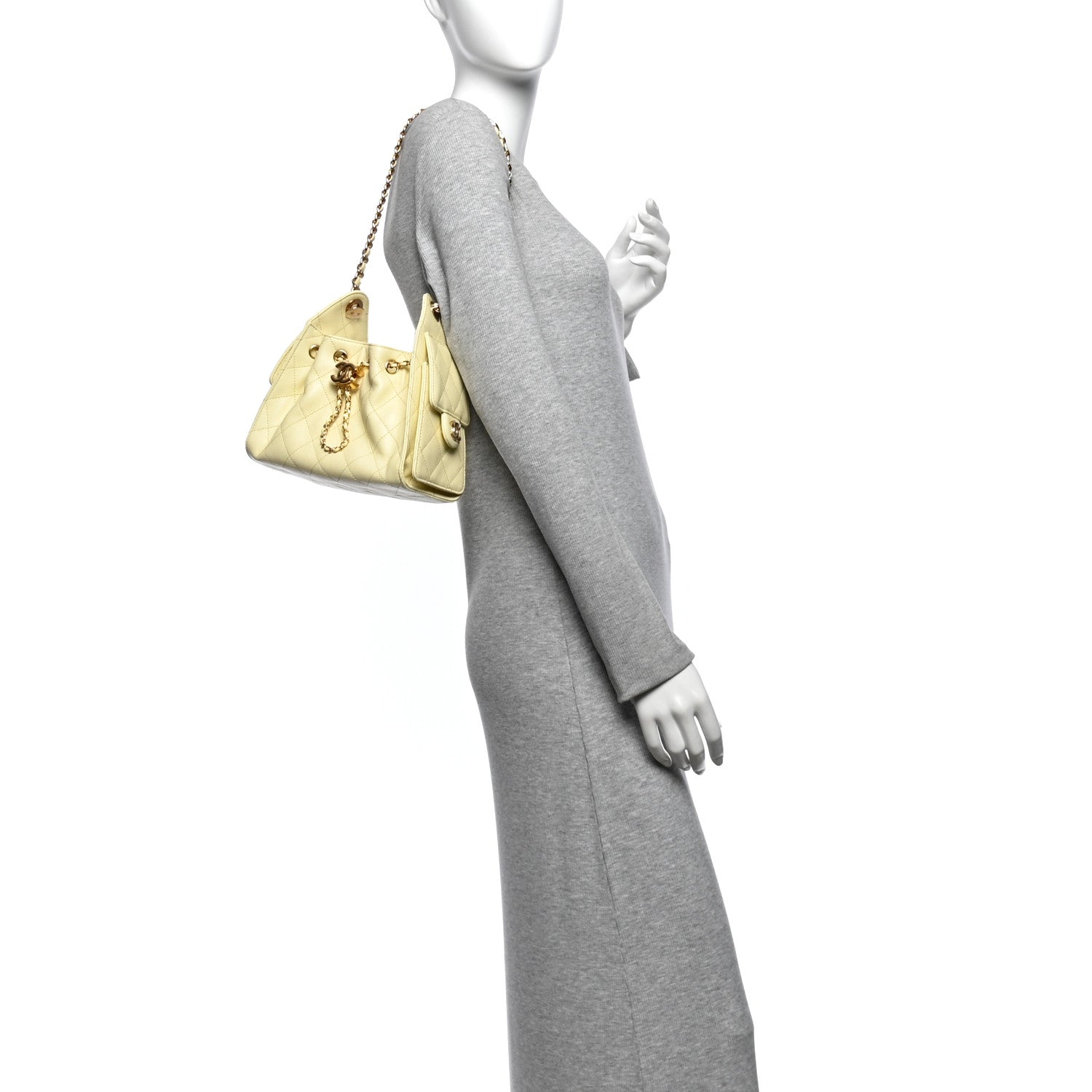 Caviar Quilted Mini Chanel 25 Handbag Light Yellow — view 2