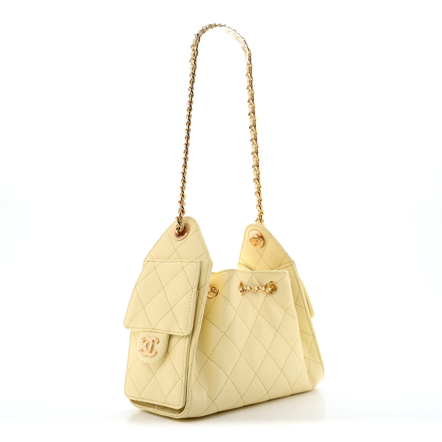 Caviar Quilted Mini Chanel 25 Handbag Light Yellow — view 3
