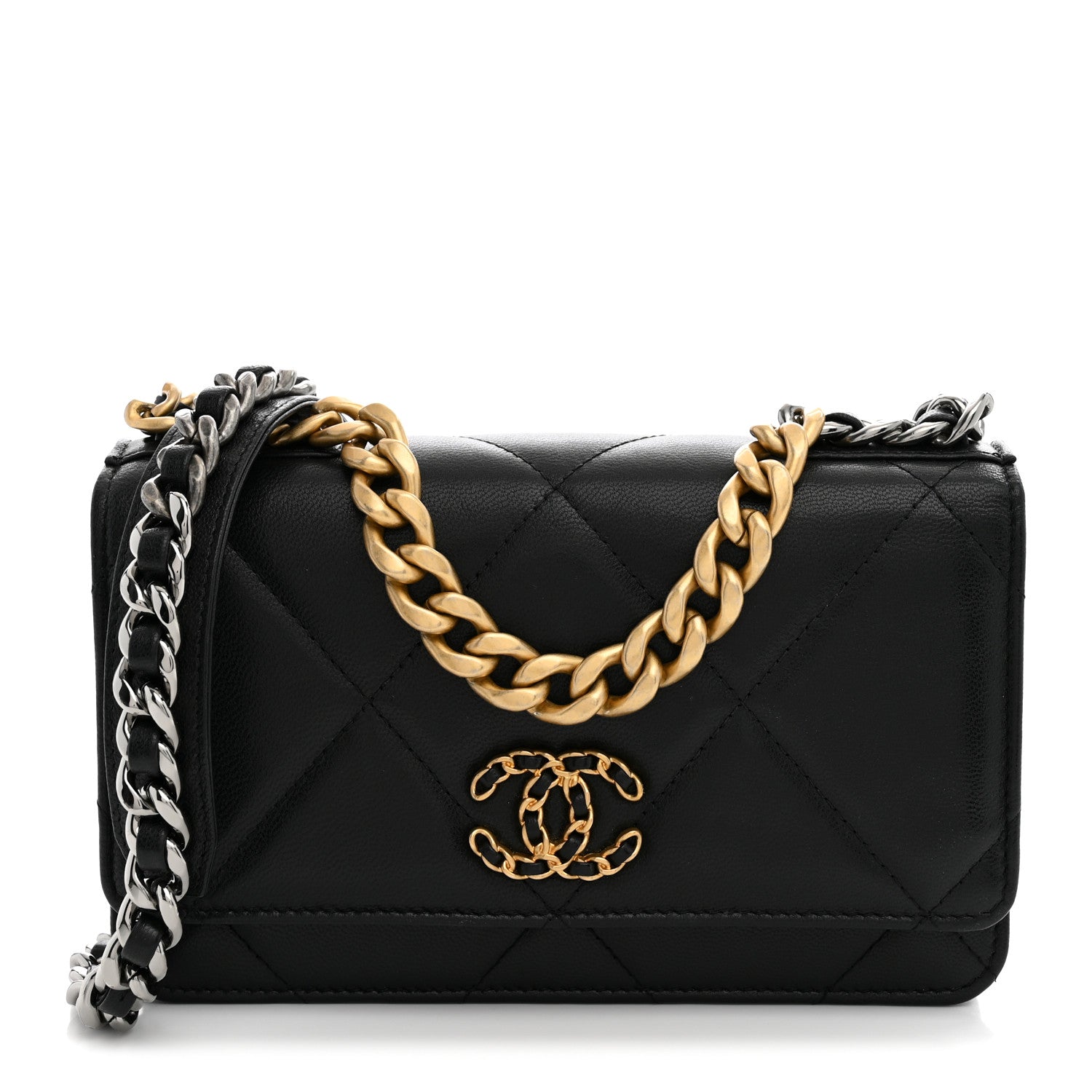 Lambskin Quilted Chanel 19 Wallet On Chain WOC Black