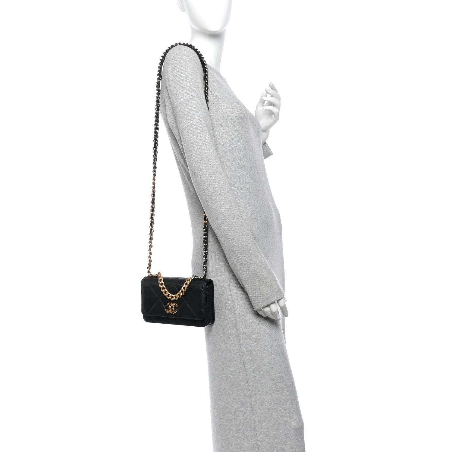 Lambskin Quilted Chanel 19 Wallet On Chain WOC Black — view 2