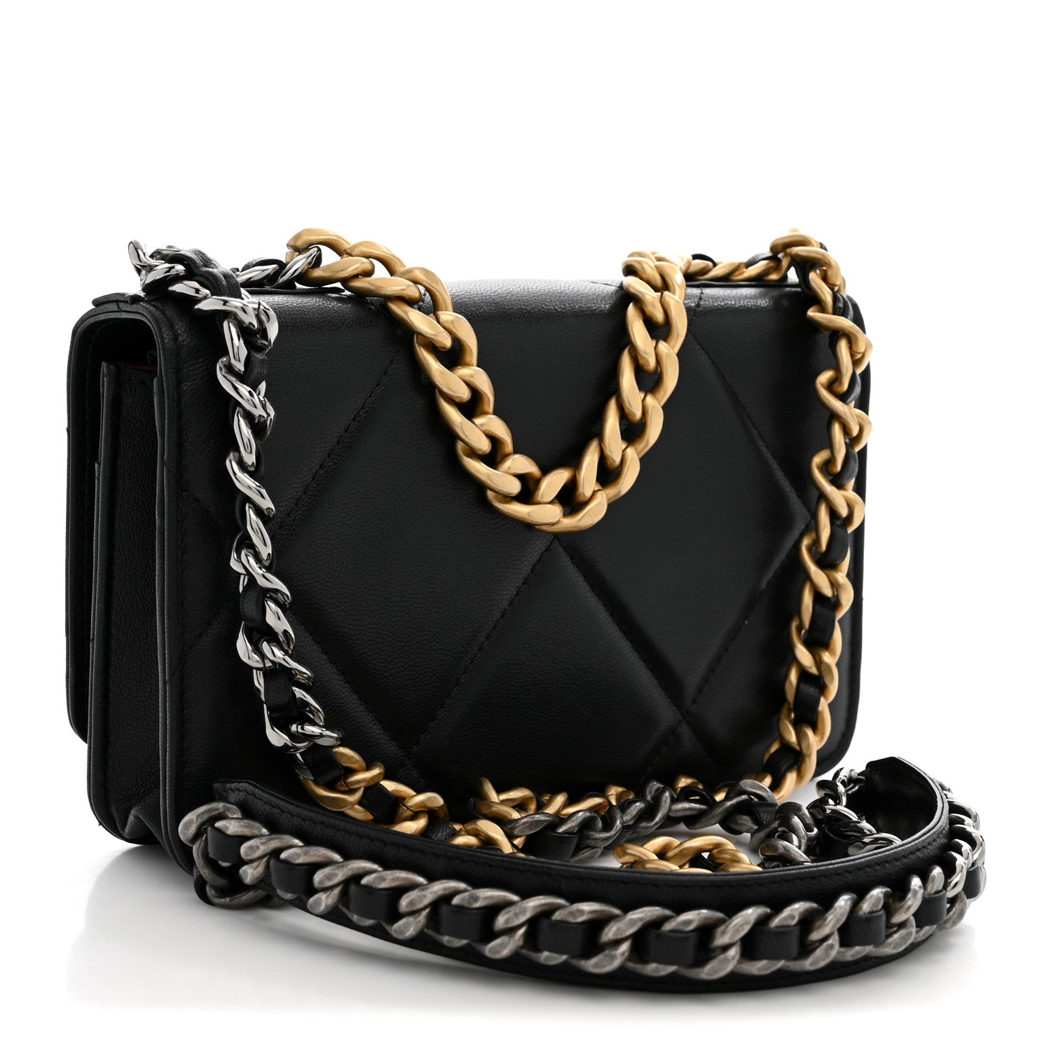 Lambskin Quilted Chanel 19 Wallet On Chain WOC Black — view 3