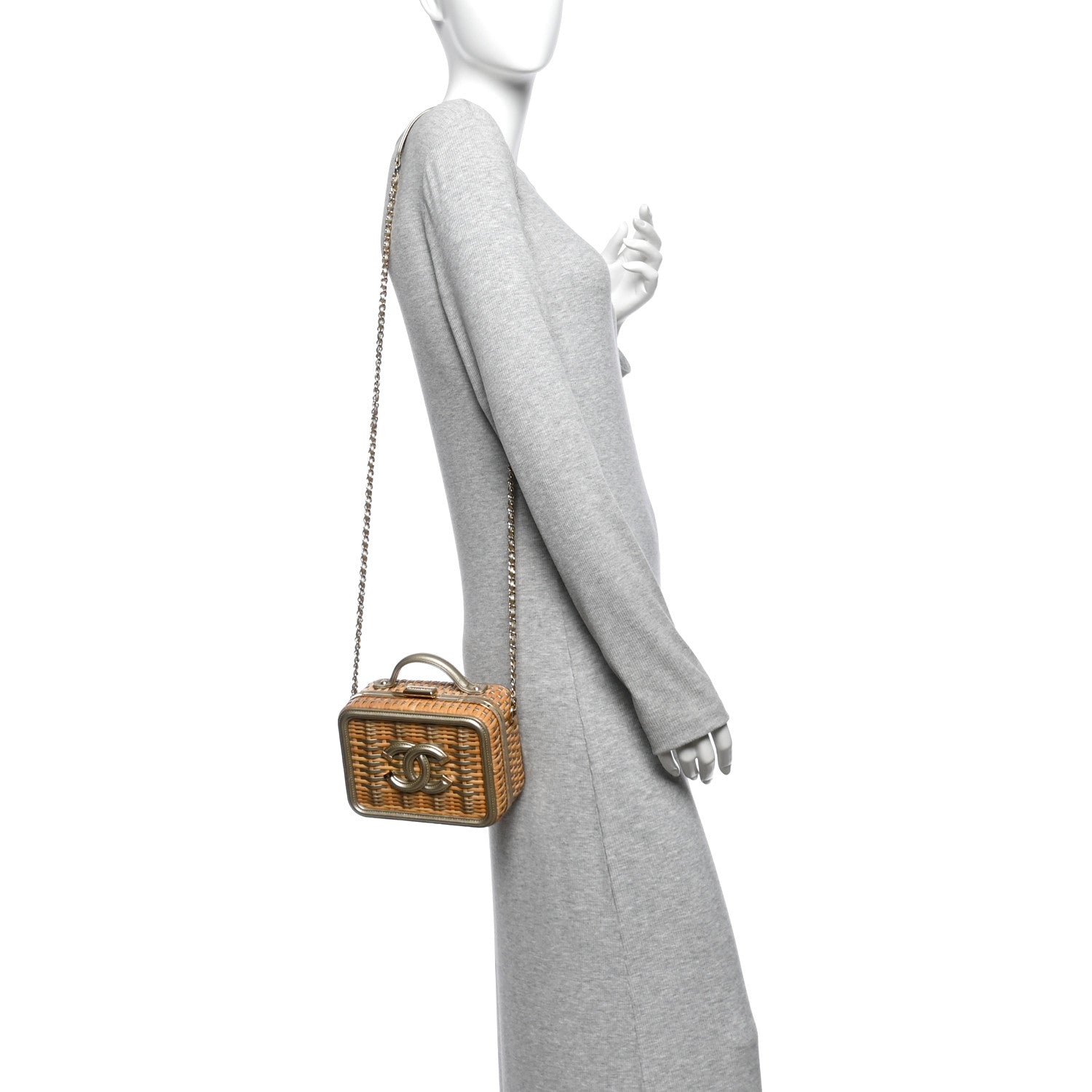 Raffia Calfskin Small CC Filigree Vanity Case Gold — view 2