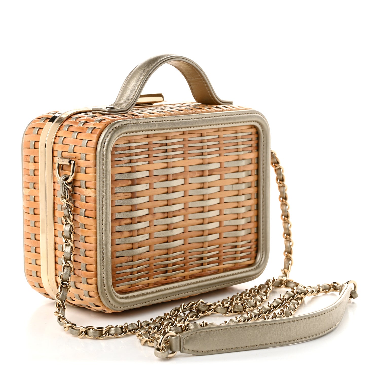 Raffia Calfskin Small CC Filigree Vanity Case Gold — view 3