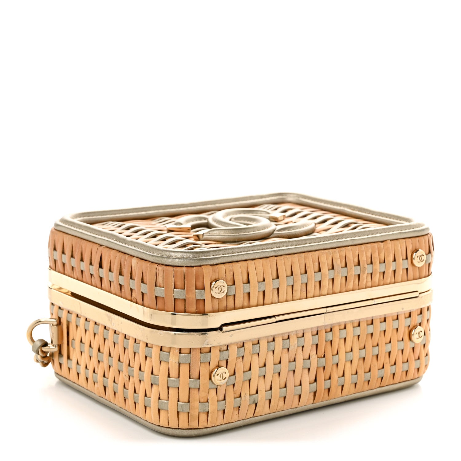 Raffia Calfskin Small CC Filigree Vanity Case Gold — view 4