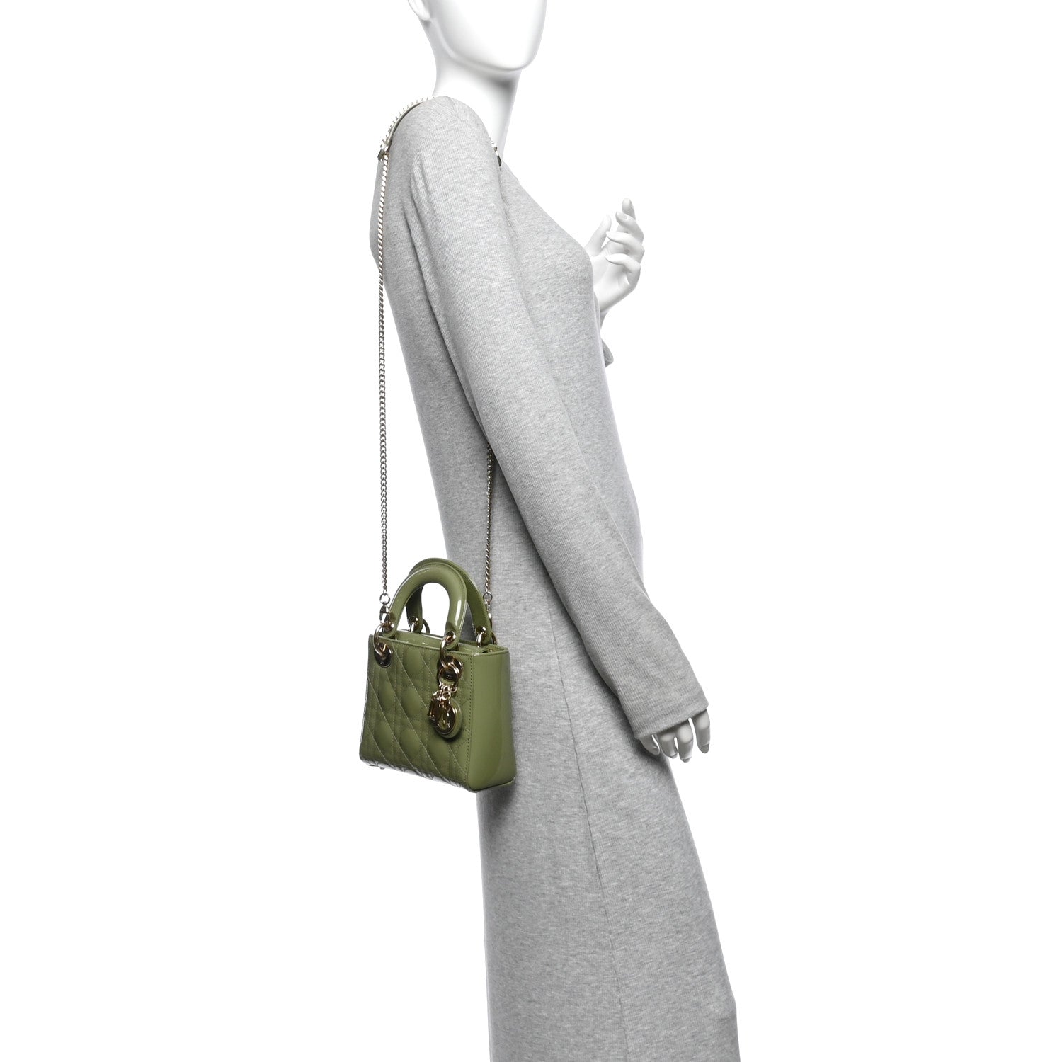 Patent Cannage Mini Lady Dior Dusty Green — view 2