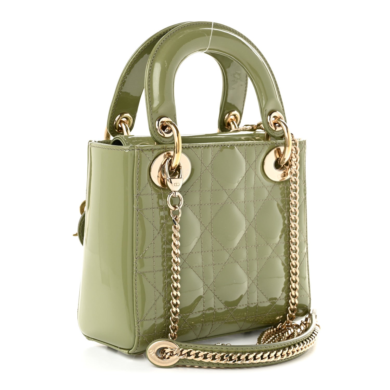 Patent Cannage Mini Lady Dior Dusty Green — view 3